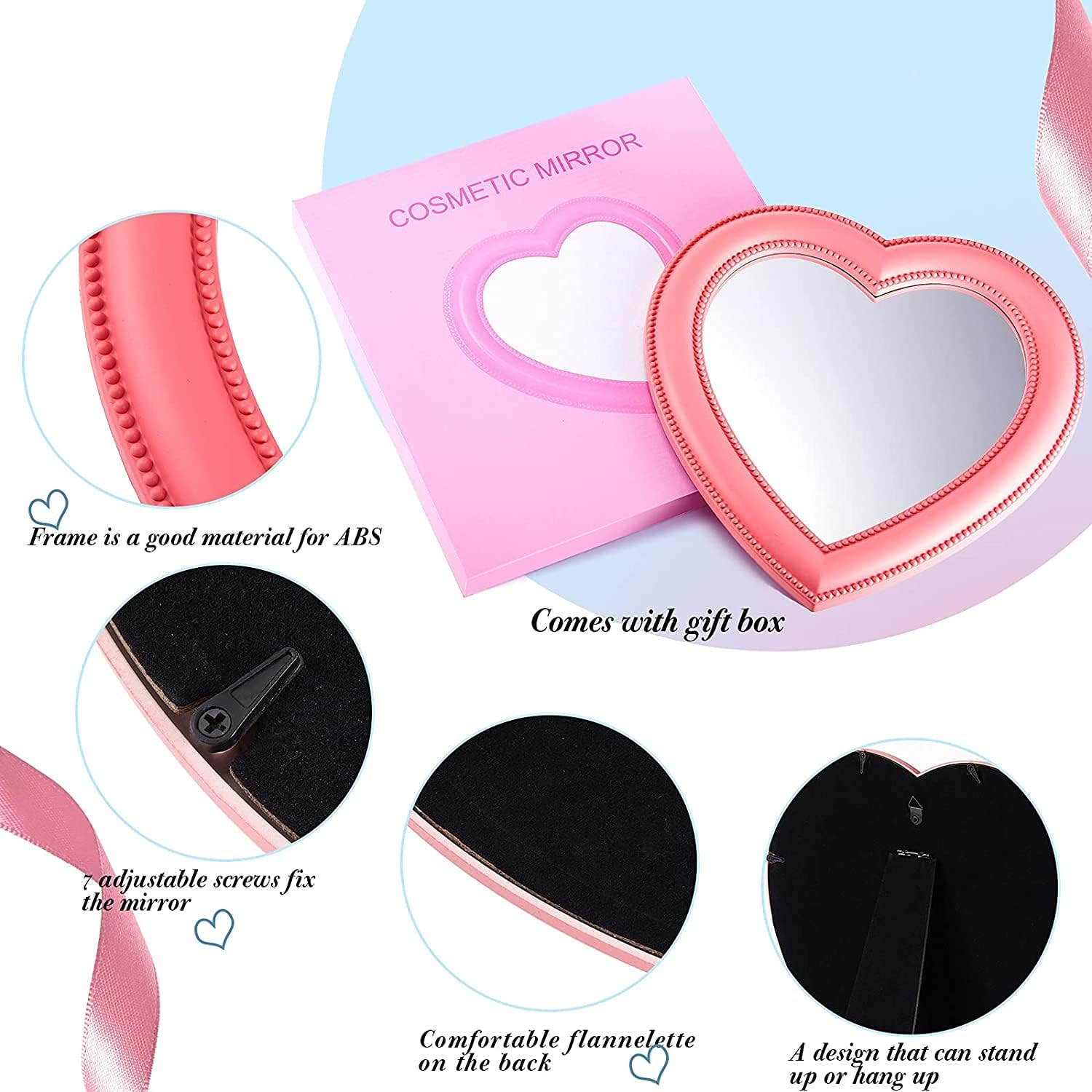 Heart Mirror | Heart Makeup Mirror ，Tabletop Vanity Mirror | Wall Desk Makeup Mirror | Bathroom Bedroom Vanity Mirror,7 Inches (Pink, Heart) image number 2