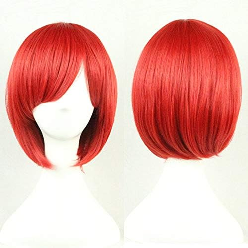 Womens Short 30Cm Straight Synthetic BOB Wigs W Side Bangs Cosplay Costume Party, Red image number 5