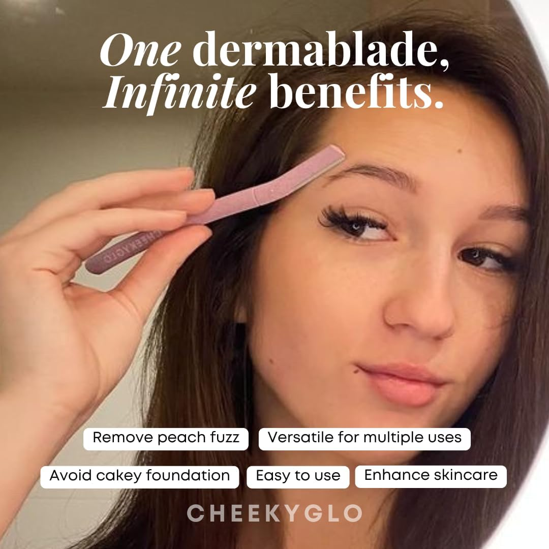 Cheekyglo Dermablade (3-Pack) | Dermaplane Razor | Eyebrow Razor | Face Shaver | Peach Fuzz Removal | Facial Hair Shaver | Stainless Steel Safety Razor | Face Exfoliator | Biodegradable Easy to Use image number 2