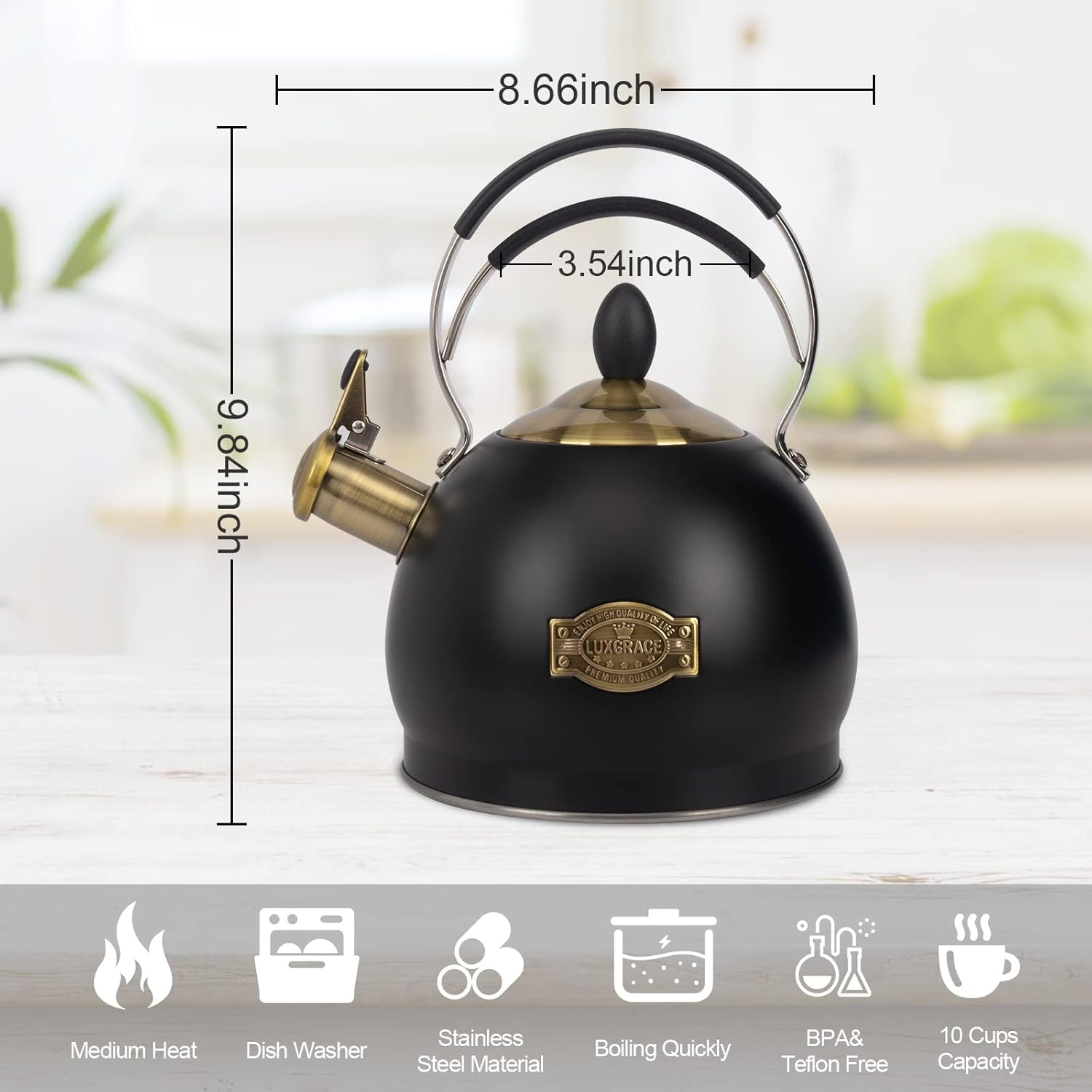 Whistling Tea Kettle Stainless Steel Teapot, Teakettle for Stovetop Induction Stove Top, Fast Boiling Heat Water Tea Pot 2.6 Quart image number 1