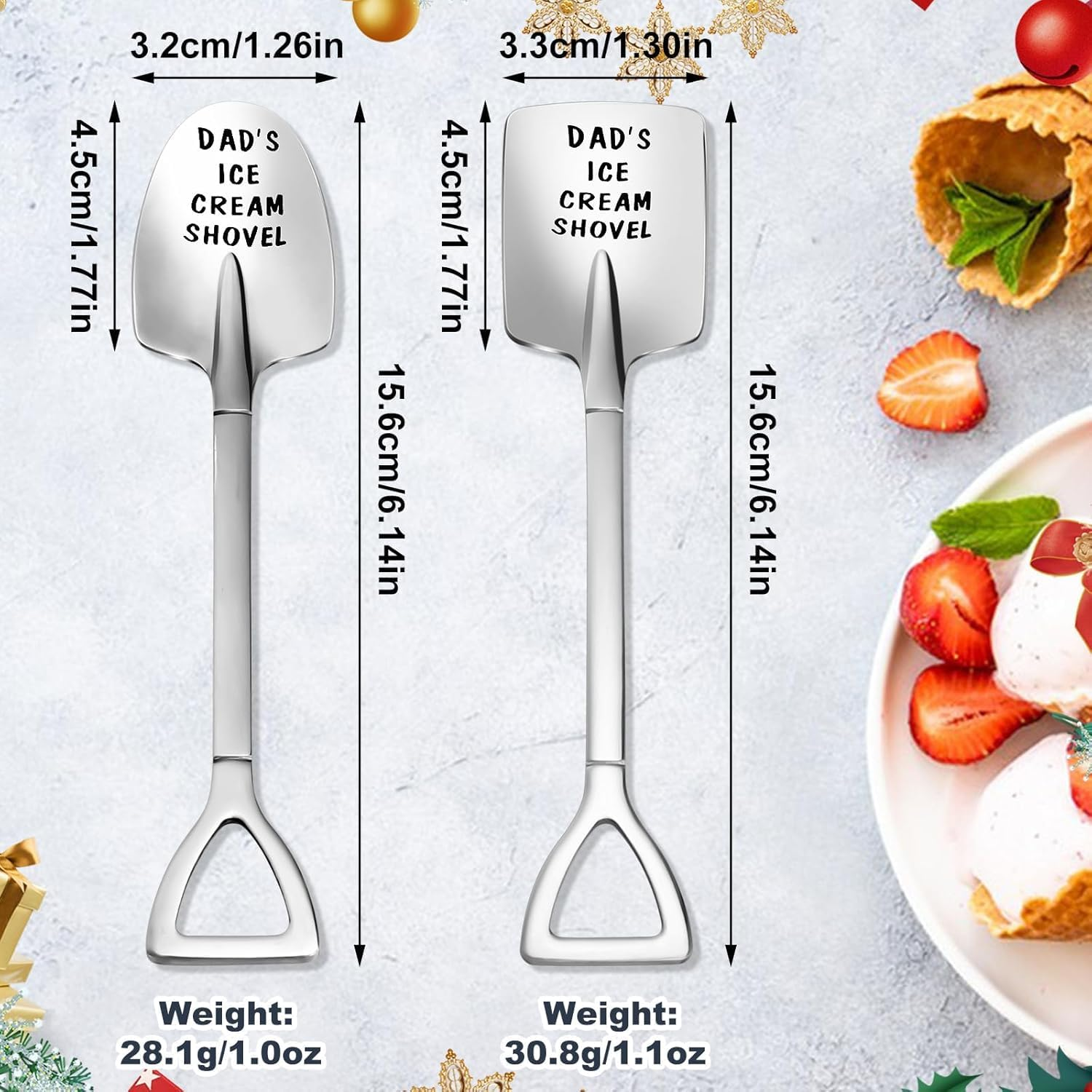 Chengruiy 2 Pack 304 Stainless Steel Ice Cream Scoop Shovel Set - Unique Gifts for Dad, Husband (Fathers Day, Christmas, Birthday, New Year Stocking Stuffers from Son Daughter) image number 5