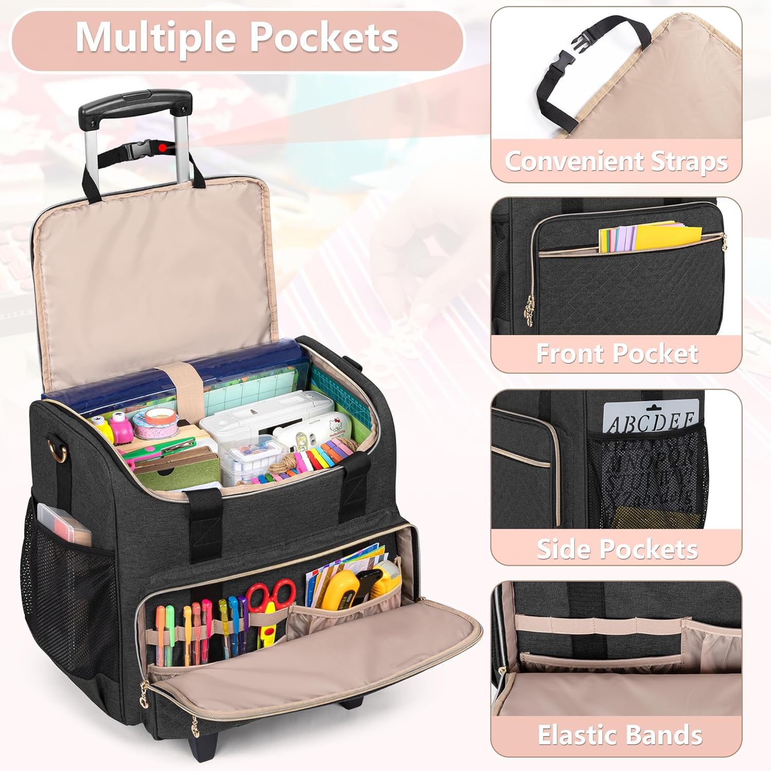 LUXJA Rolling Scrapbook Tote Bag - Black image number 6