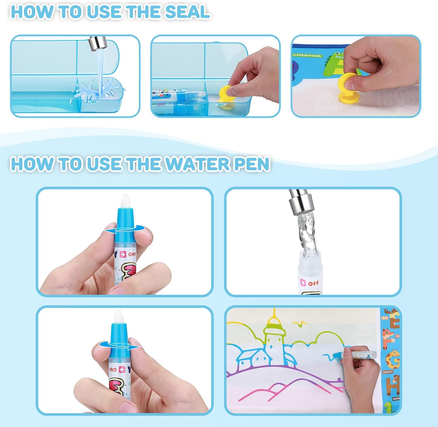 JOTO Magic Aqua Water Doodle Mat, Extra Large Drawing Coloring Mat Painting Writing Board with Accessories Educational Learning Toy for Kids Toddlers Boys Girls Age 3 4 5 6 7 8 Year Old -Mixed image number 1