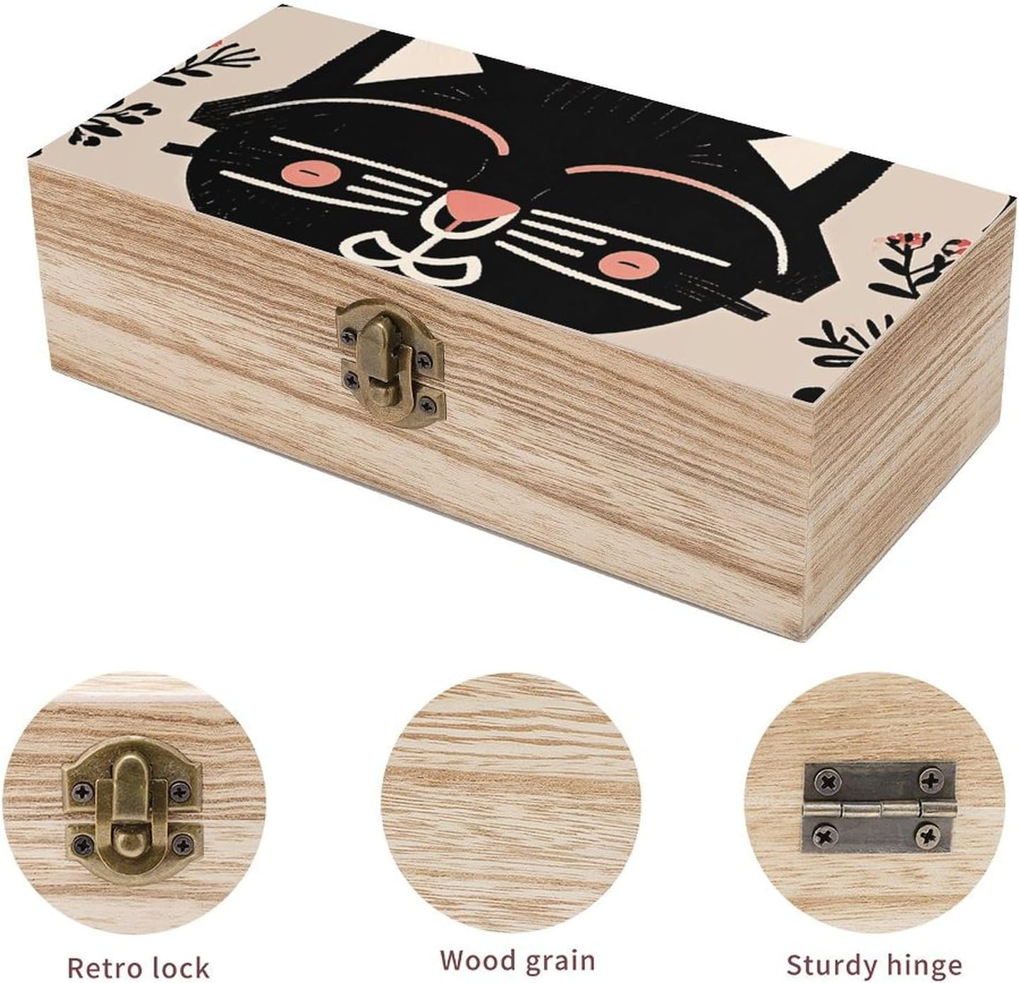 Black Cat Wooden Box Wood Wedding Keepsake Boxes with Lids Small Decorative Boxes Lightweight Wooden Memory Storage Box for Crafts Keepsakes Jewelry Photo Letter Storage image number 5