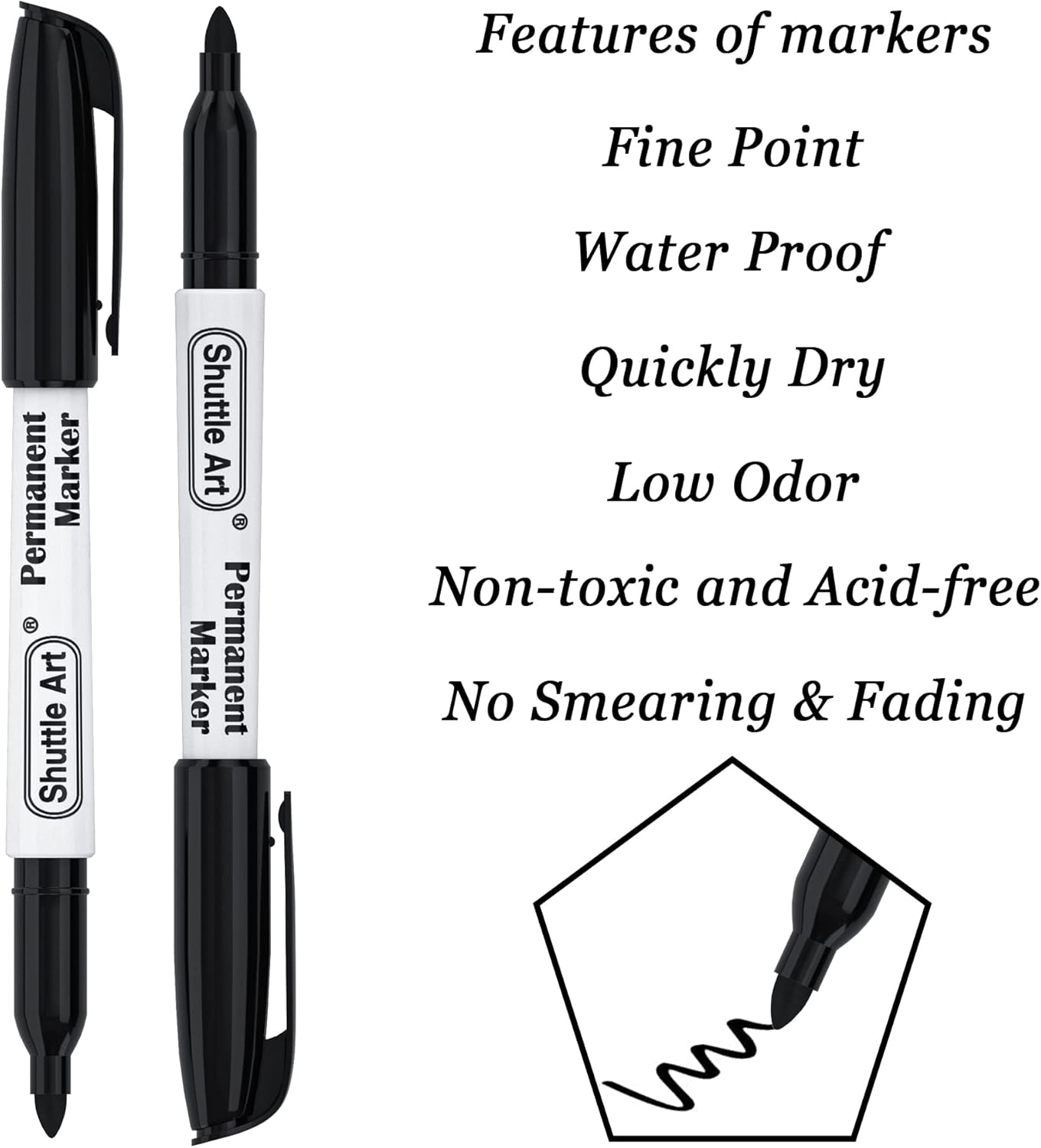 Shuttle Art Permanent Markers, 70 Pack Black Permanent Marker Set,Fine Point, Works on Plastic,Wood,Stone,Metal and Glass for Doodling, Marking image number 5