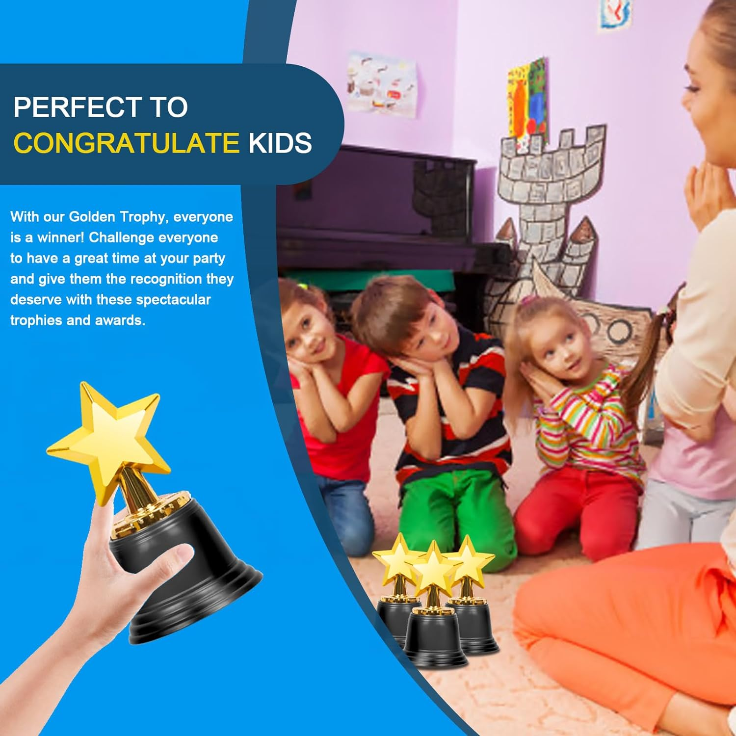 Glarks 10Pcs Mini Star Trophy Awards, 4.5 Inch Gold Award Trophies Plastic Star Trophy Cups for Adults Kids Party Favors, Games/Competitions Winning Prizes and Celebration Rewards image number 4