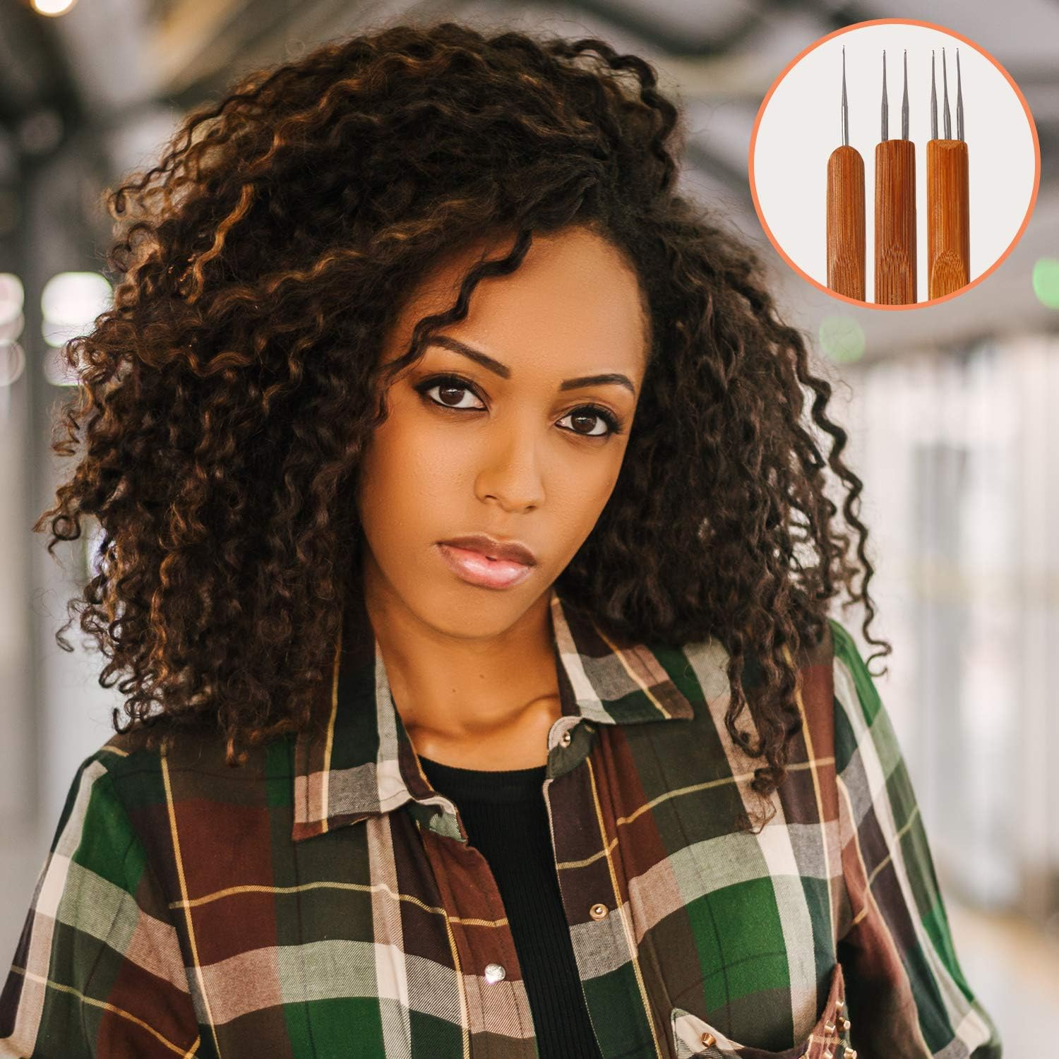 AUGSUN 8 Pcs Dreadlock Crochet Hook Tool, Braid Hair Dreadlocks Needle Weaving Crochet (Brown) image number 5