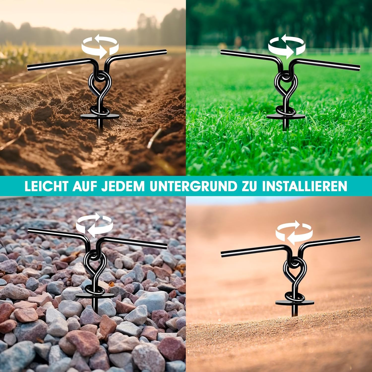 Ground Anchor Dog, Ground Anchor for Screwing in for Small, Medium, Large Dogs up to 220 Lbs, Spiral Blade Anchor Stake for Yard, Lawn and Beach (Rounded)