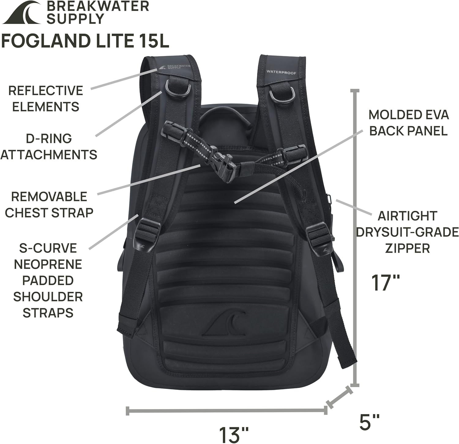 Breakwater Supply&trade; 100% Waterproof Submersible Backpack, Laptop Bag, Airtight Zippers | Travel Outdoors | Fogland 25L 20L 15L - Explorer 25L (Cascade Gray) image number 3