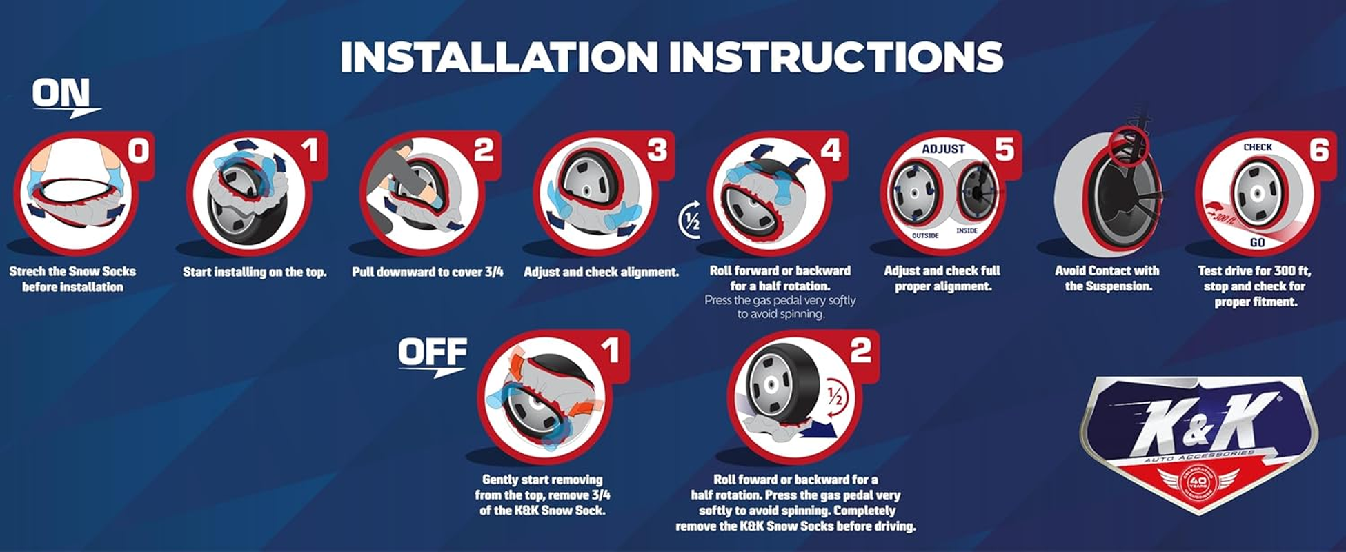 KNK Boutique K&K Automotive Snow Socks for Tires - Pro Series Ultimate Grip Chain Alternative Traction Device Truck SUV Van Car Textile Winter Emergency Kit Auto Accessory 2023 Model European (Large)