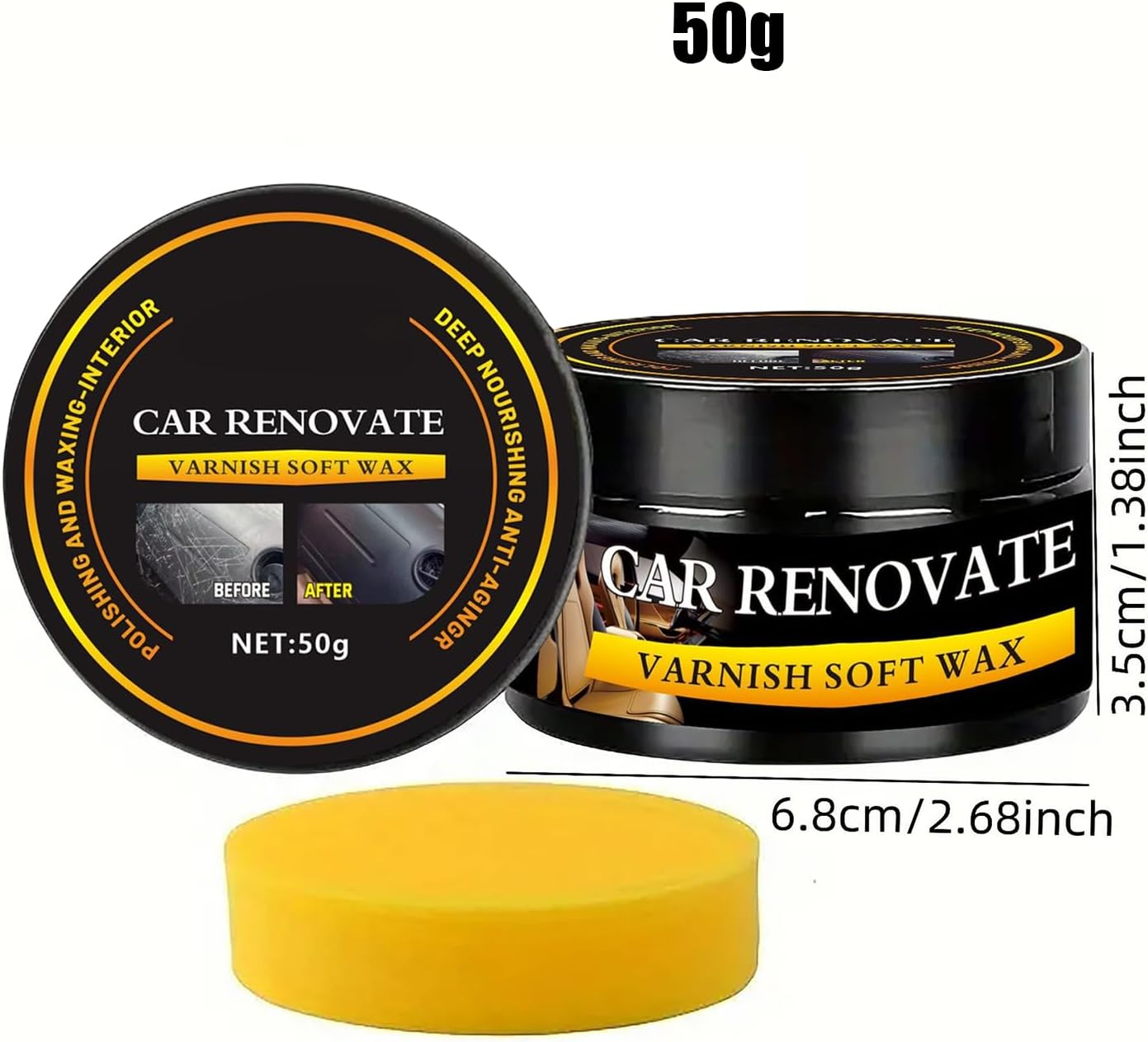 Rukjmqi Leather Car Cleaner | Car Polishing Wax 50G | Heat-Resistant Renovation Paste with Sponge High-Gloss Automotive Interior Care Supply for Marine Headlight Boat Floor image number 1