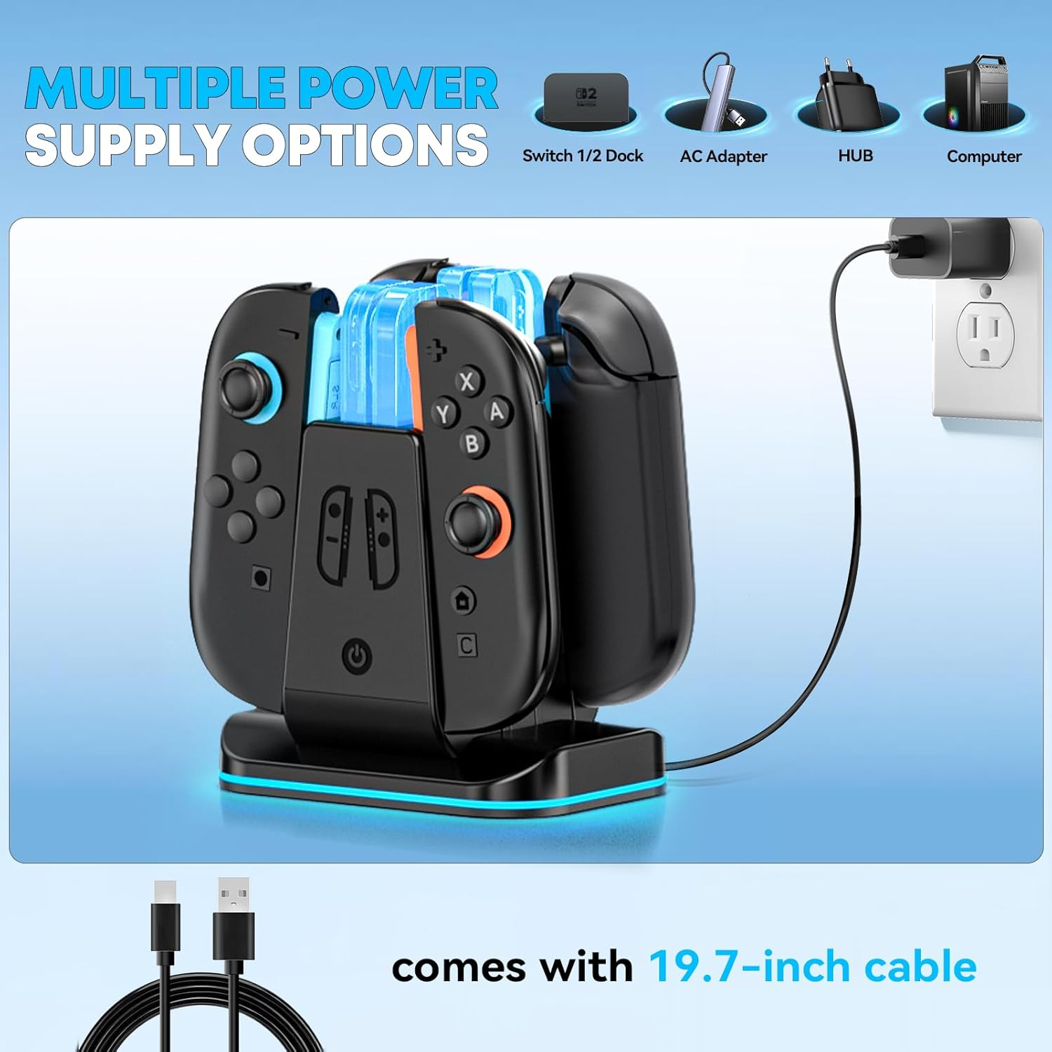 [Compatible with Switch 2/1] Fast 8 in 1 Switch Controller Charger Dock for Joycon 2 and Original & OLED Joycon, Magnetic Switch Controller Charging Dock for Joy Con 2 Any Direction Charging image number 3