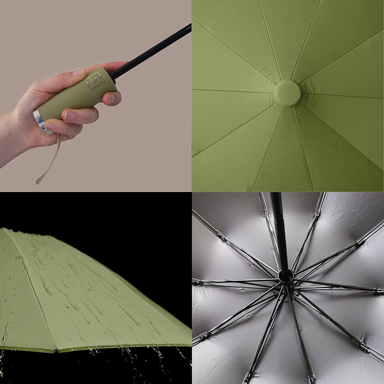 DAWNTREES Windproof Travel Umbrella,Automatic Opening and Closing,Compact, Sturdy, and Lightweight,Sun Umbrella UV Protection,Large Rain Folding Umbrella - Grass Green image number 3