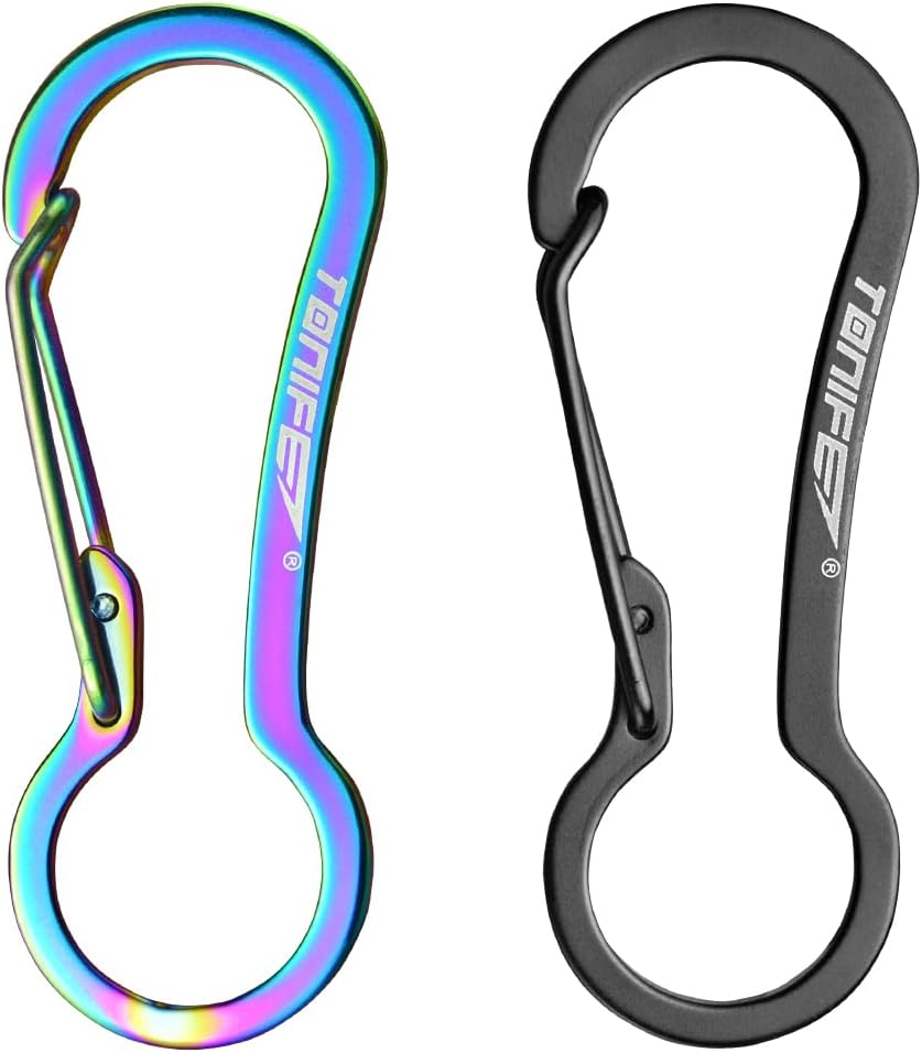 TONIFE Carabiner Clips 2 Pack, Stainless Steel Carabiners Hook for Carabiner Key Rings, Carabiner Small Snap Buckle Spring Backpack Fasteners