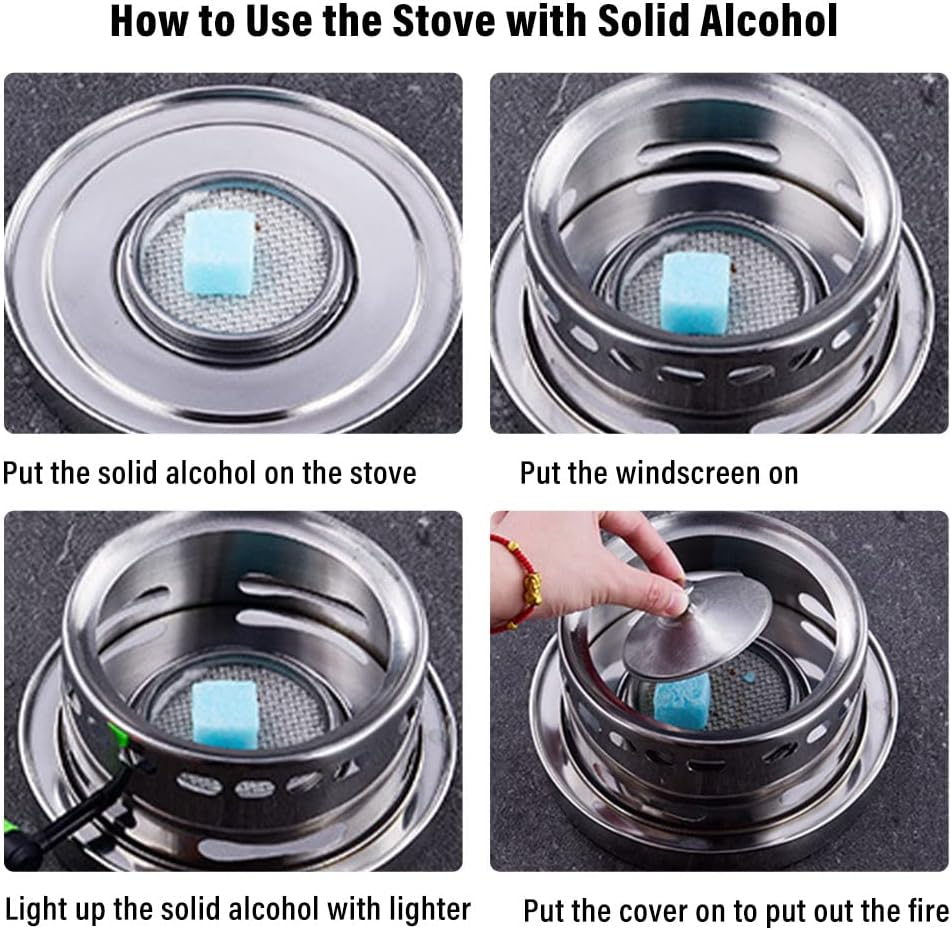 Alcohol Stove with Pot, Camping Stoves Set, Hot Pot Alcohol Stove, Portable Stainless Steel Alcohol Burning Stove for Cooking Barbecue Camping Hiking Picnic (16CM) image number 5