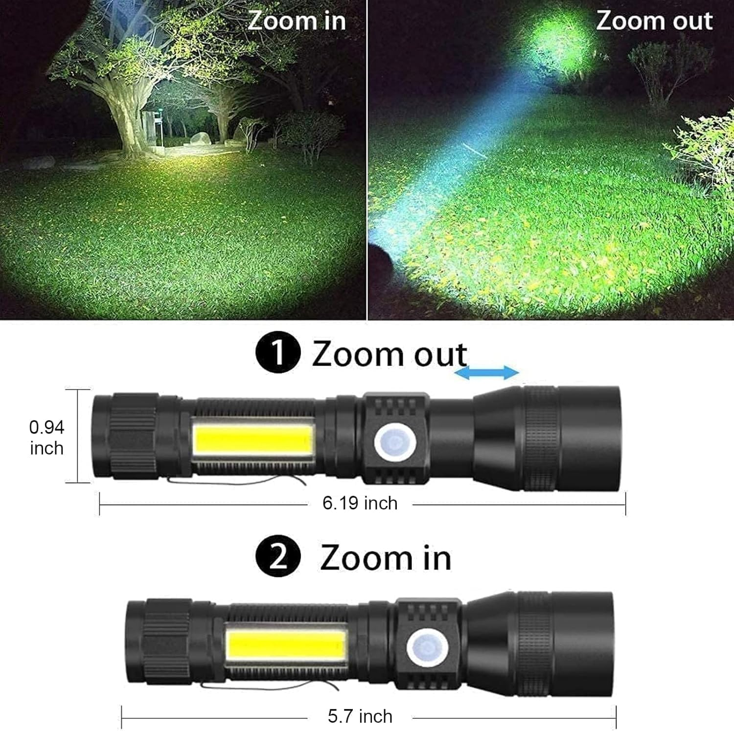 Rechargeable Flashlights, 3 in 1 Super Bright Black Light Flashlights 1200 Lumens, 7 Modes, Zoomable, IPX6 Waterproof Flash Light Recharchable for Camping, Emergency, Pet Clothing Detection image number 4