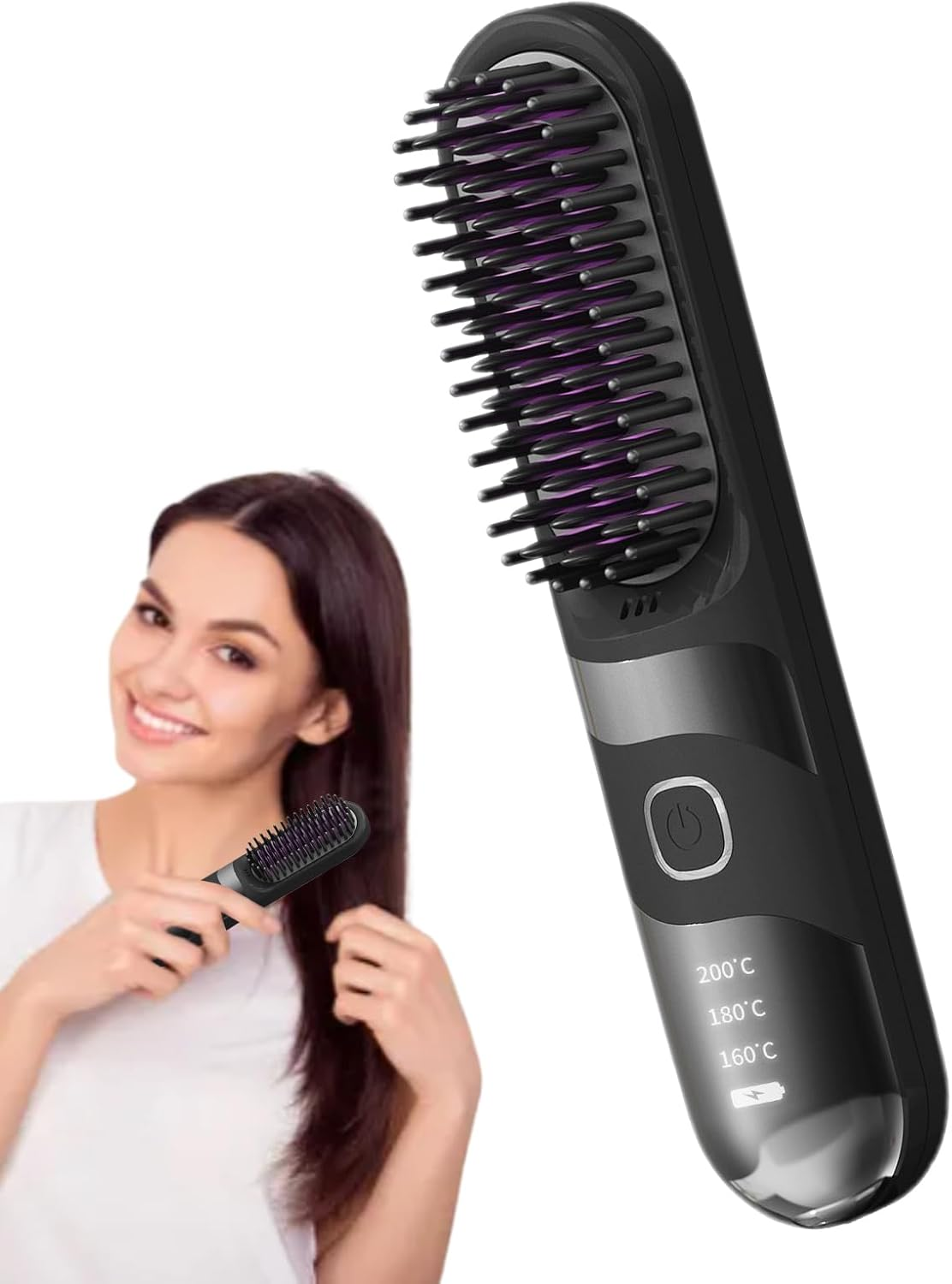 Travel Hair Straightener | Electric Curler Brush - 2-In-1 Cordless Ionic Hair Straightener Brush Anti-Scalding for Travel, Salon, Home