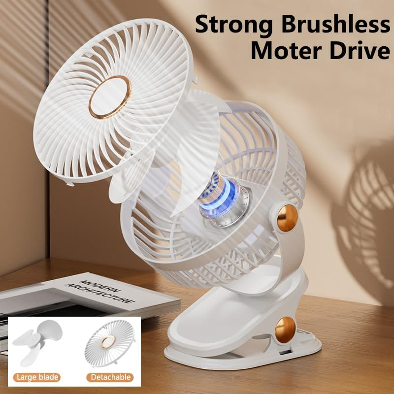 Vekol Portable Clip on Fan, Battery Operated Fan, Powerful USB Desk Fan with LED Light, 5 Speed Rechargeable Mini Table Fan, 360&deg; Rotate Personal Cooling Fan for Home Office Stroller Camping