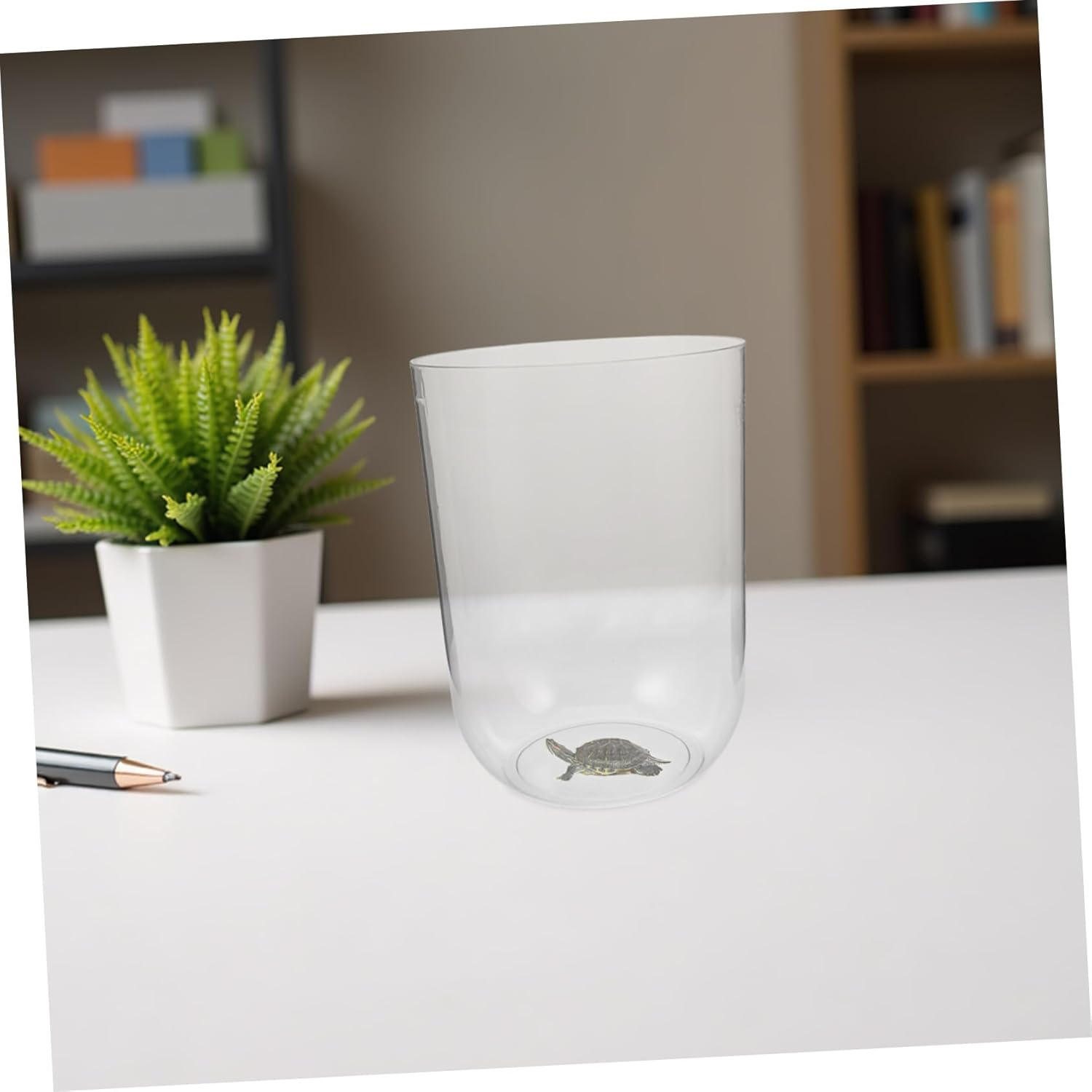 FONDOTIN Minimalist Cylindrical Aquarium Tank Clear Plastic Fish Bowl for Betta Turtles and Aquatic Pets Compact Portable Starter Kit with Decorative Elements Easy Maintenance Mini Eco image number 5