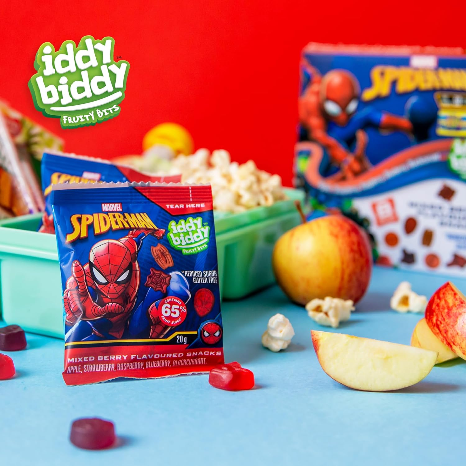 Iddy Biddy Spiderman Fruit Snack, Berry Blast, 6 Pack, 960G - Fruit Flavoured, Gluten Free, Natural Colours & Flavours, 65% Fruit Juice, Kids Lunch Box Treats