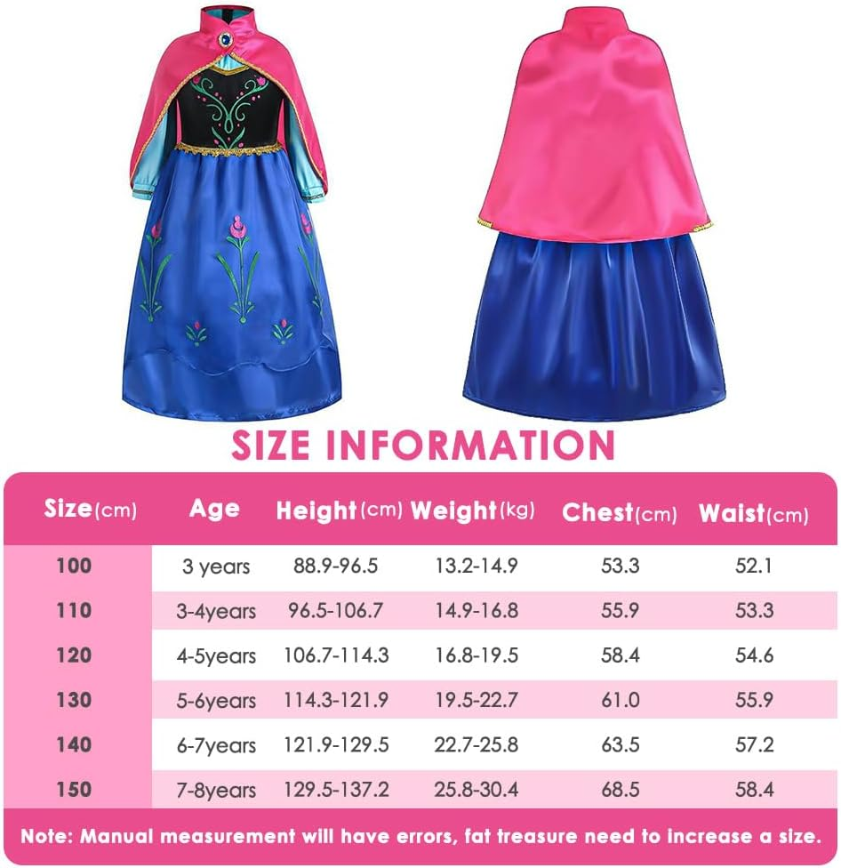 AUTOWT Princess Costume for Girls, Toddler Princess Cosplay Dress up with Cape, Halloween Cosplay Christmas Birthday Party Snow Princess Queen Gown Costume, Aged 3-8 image number 3