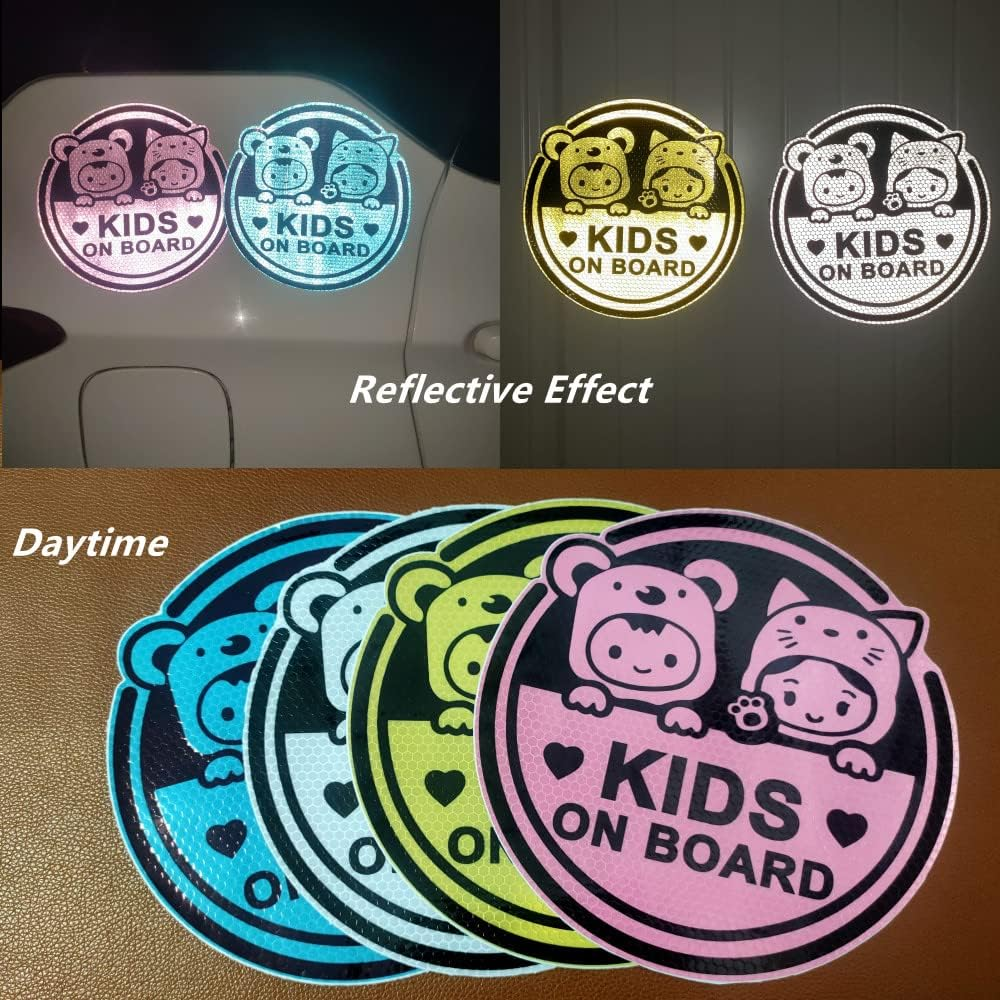 Iprokiu High Intensity Reflective Kids on Board Car Sticker Waterproof Safety Warning Sticker Baby on Board Car Body Bumper Window Decal Kids in Car Sticker Auto Decor 8.03 X 8.03 in (White) - Pink image number 7