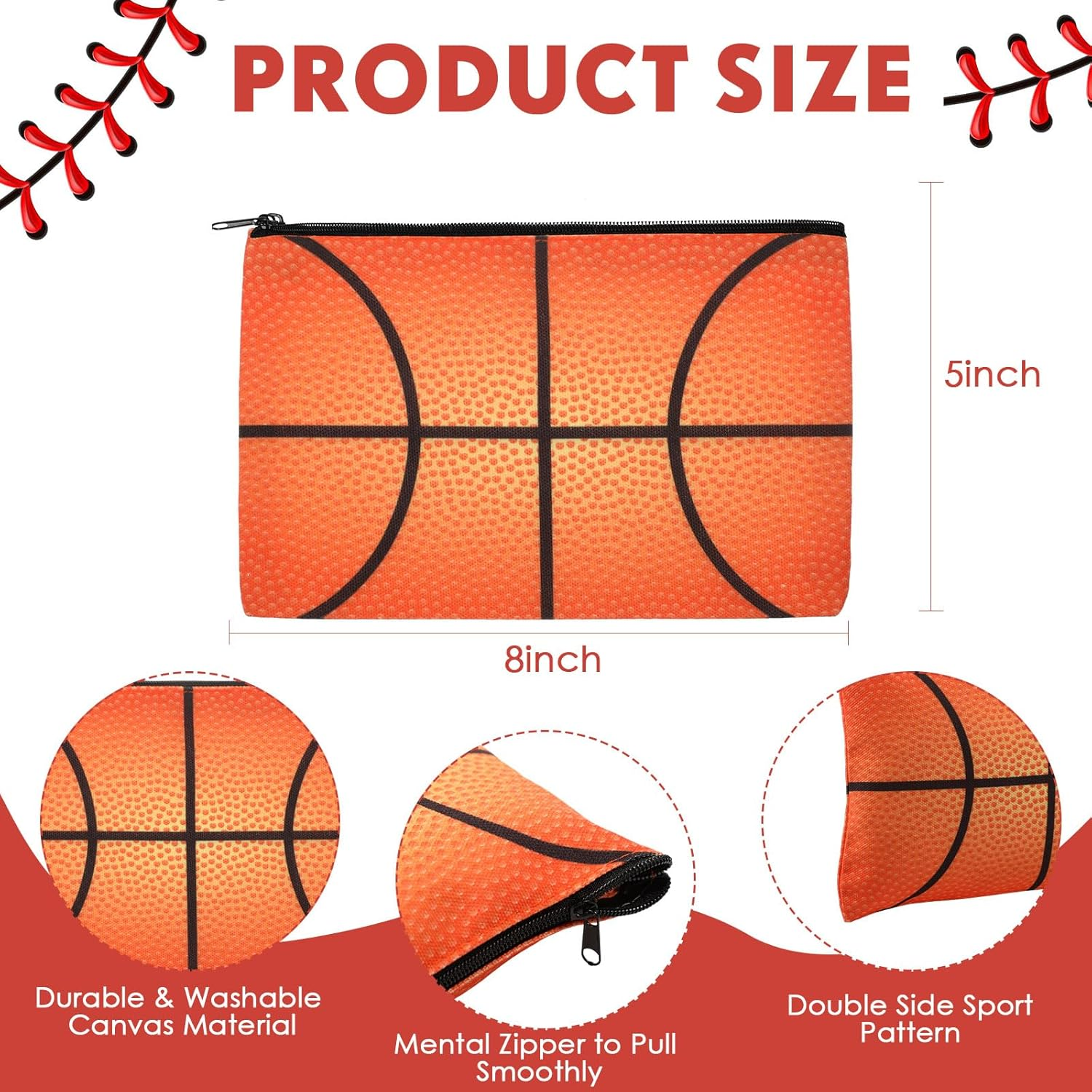 Eccliy 20 Pcs Sport Makeup Bag Sport Cosmetic Bag Canvas Gifts Softball Volleyball Football Baseball Accessories for Girls Toiletry Pouch with Zipper for Women Team Party Favors, 8 X 5 Inch,