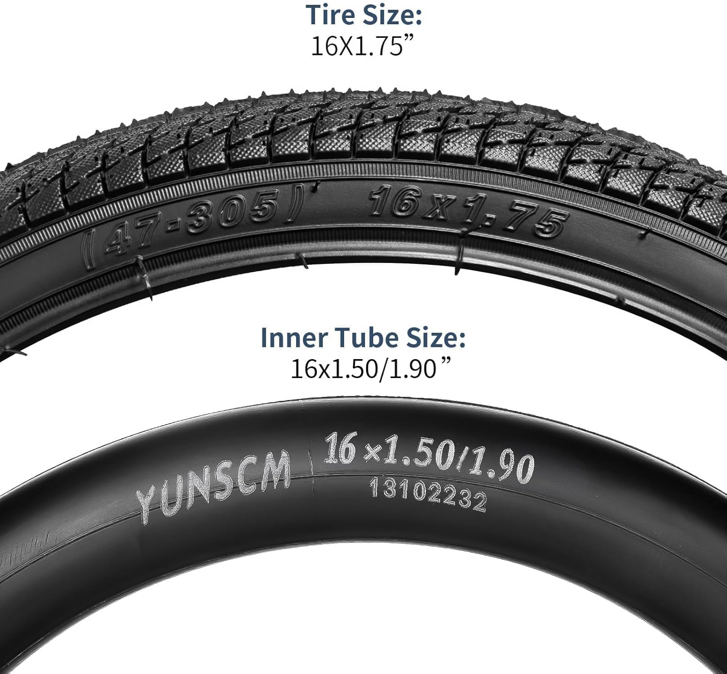 Yunscm 2 Pcs,16X1.75 Bike Tires,16X1.75 47-305 Bike Tyres + 16X1.50/1.90 Heavy Duty Bike Inner Tube Schrader Valve 32Mm,Mountain Bike Tire 16 1.75,MTB Tire 16 1.75,Y-226 image number 4