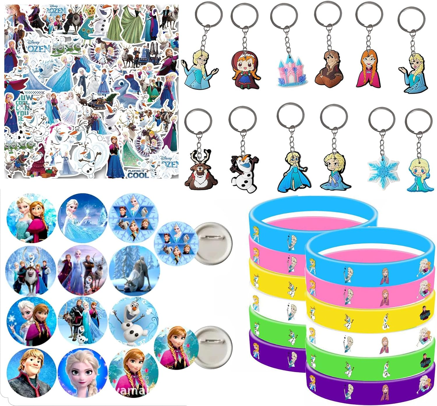 86 Pcs Party Favors Set Include and Keychains for Game Fans Party Bag Fillers Gamer Party Favours Colored Silicone Wristbands Rubber Key Chains Supplies Kids Birthday Themed Party (Blue)