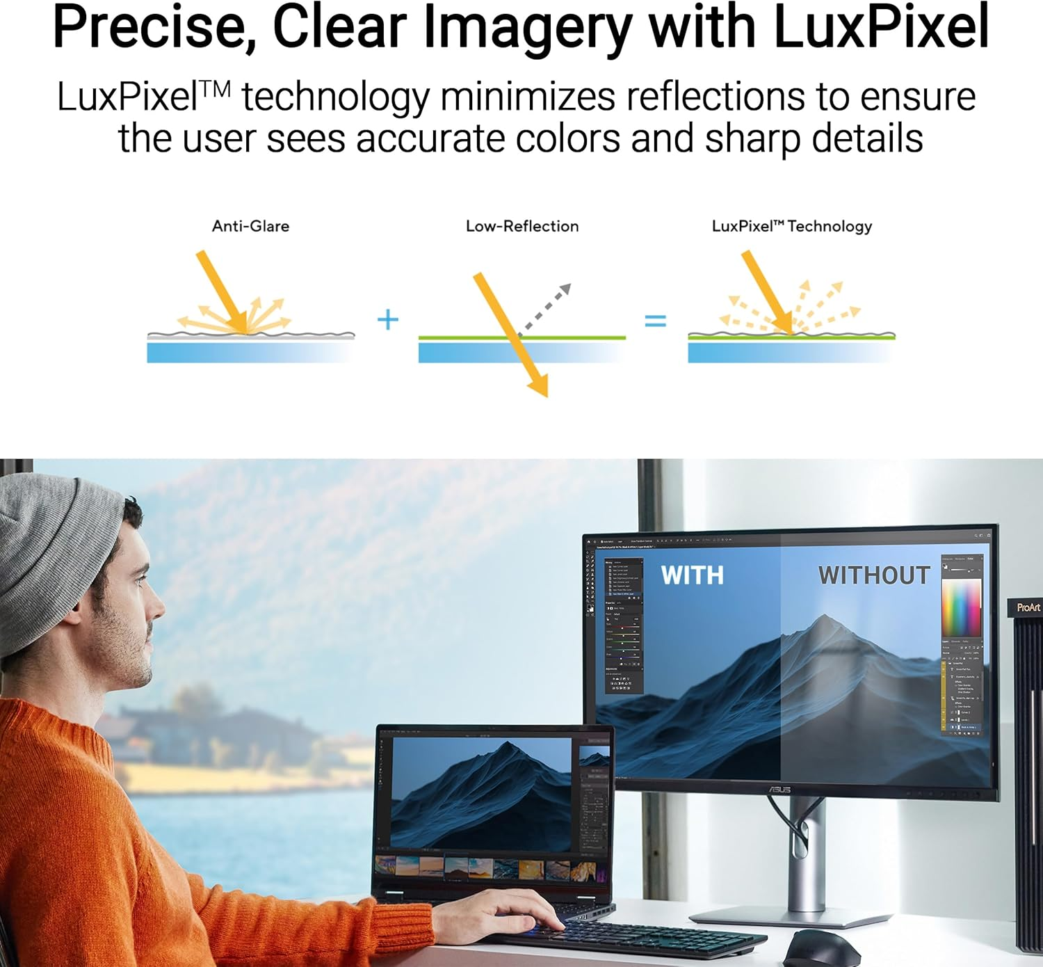 ASUS Proart Display 5K PA27JCV Professional Monitor &ndash; 27-Inch, IPS, 5K (5120 X 2880), 99% DCI-P3, Luxpixel&trade; AGLR, Light Sync, Color Accuracy &Delta;E < 2, Calman Verified, USB-C PD 96W, VESA Displayhdr 500 image number 2