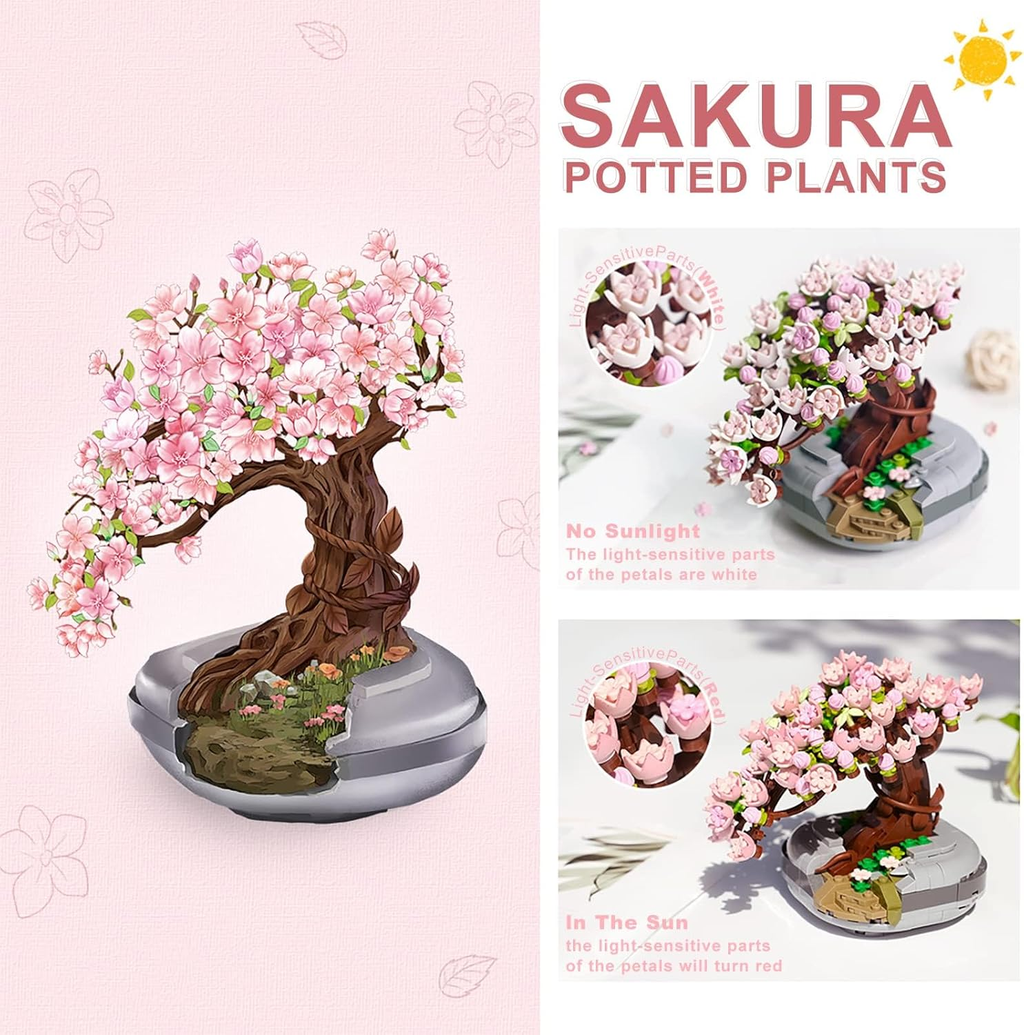 Mini Bricks Flowers Bonsai Model 426 Pcs Creative DIY Simulation Mini Particle Flower Botanical Collection Construction Building Toy image number 5