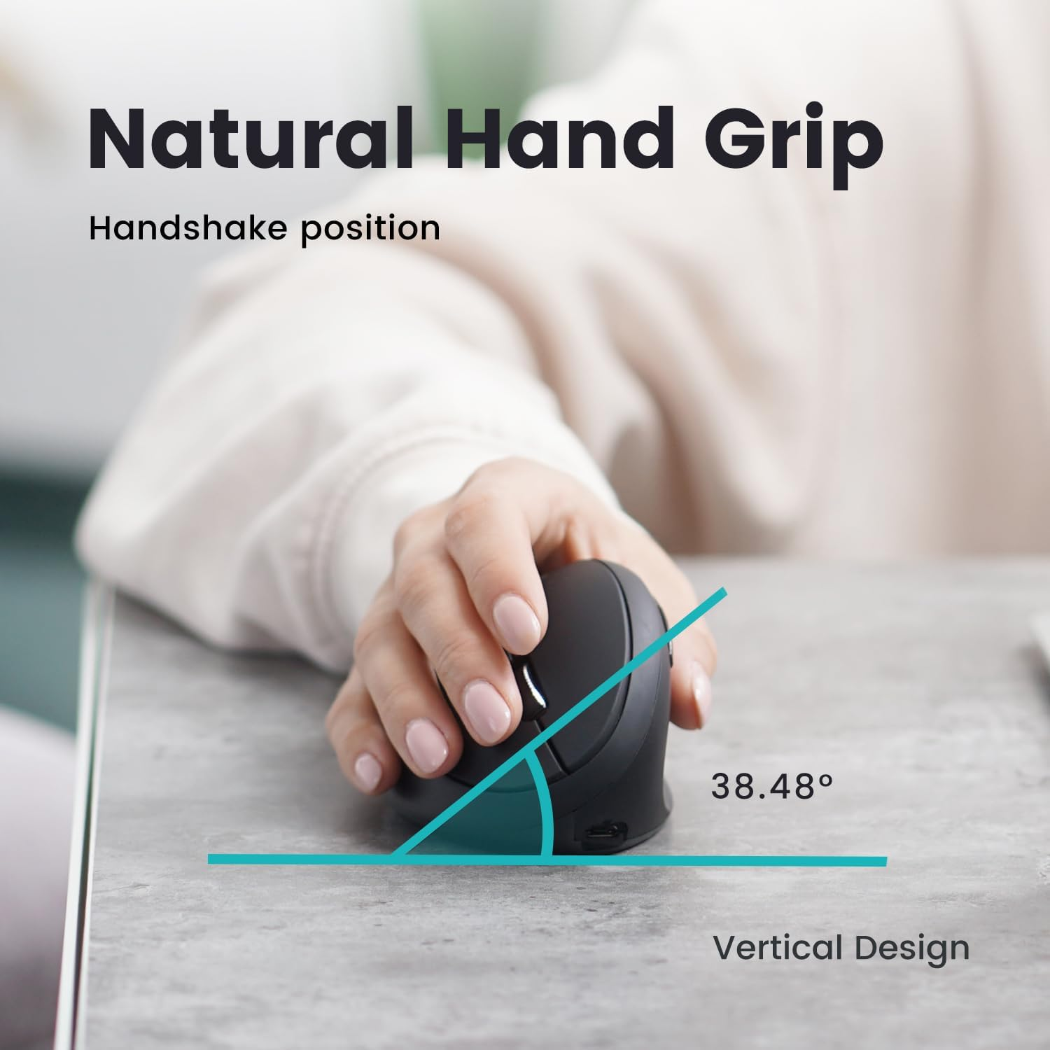 Perixx PERIMICE-819B Bluetooth Portable Vertical Mouse - Wireless 3-In-1 Multi-Device Spec - Silent-Click - Portable Compact Size - Black - Right Handed image number 4