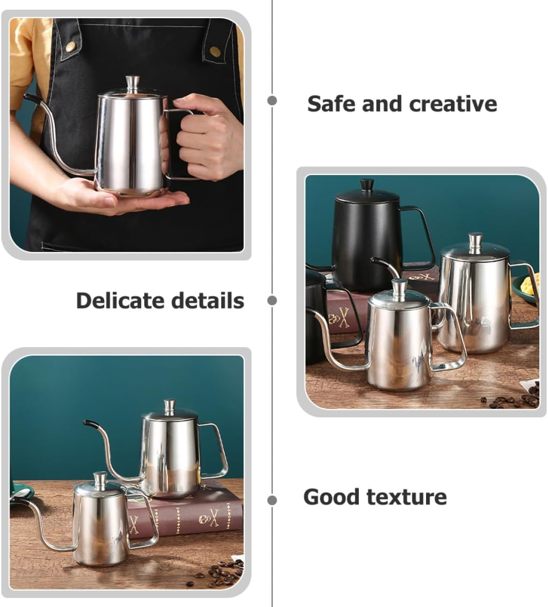 Toyvian Stainless Steel Goose Neck Coffee Kettle 600Ml Lid Thickened Long Spout Drip Pot for Office Coffee Brewing and Tea Making