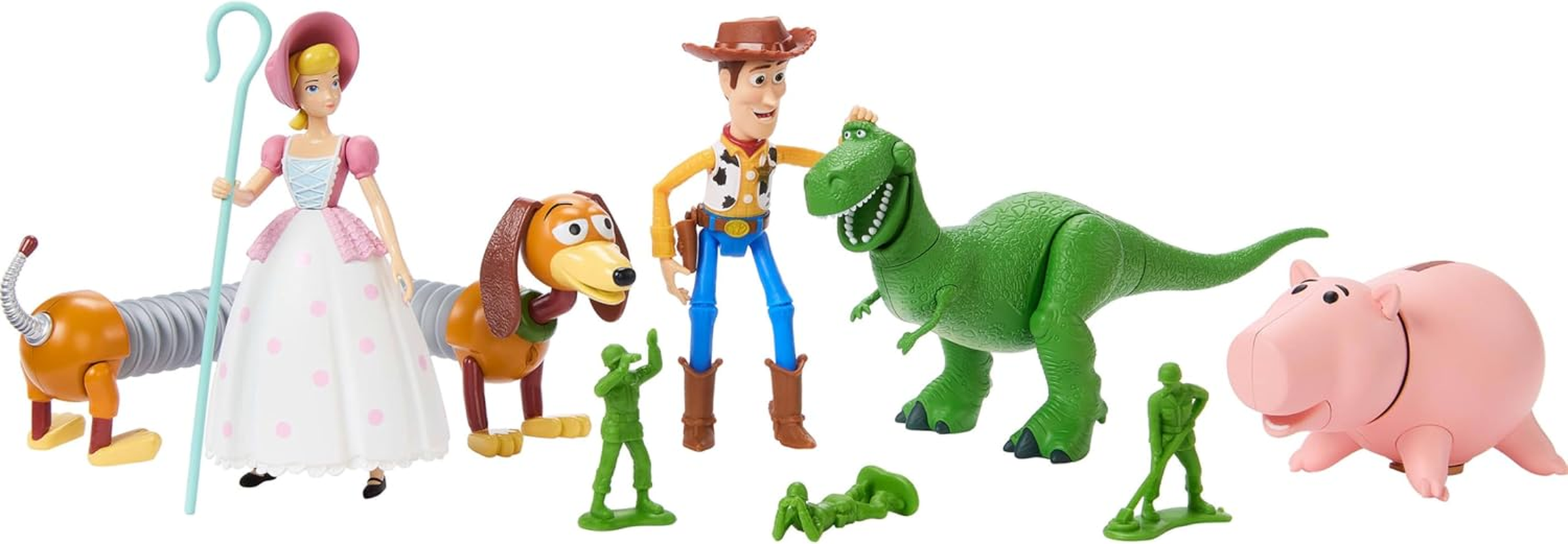 Mattel Disney Pixar Storytellers Pack Figures, Toy Story 4-Inch Scale Multi-Pack, Woody Rex Slinky Dog Hamm Bo-Peep & 4 Army Men image number 1