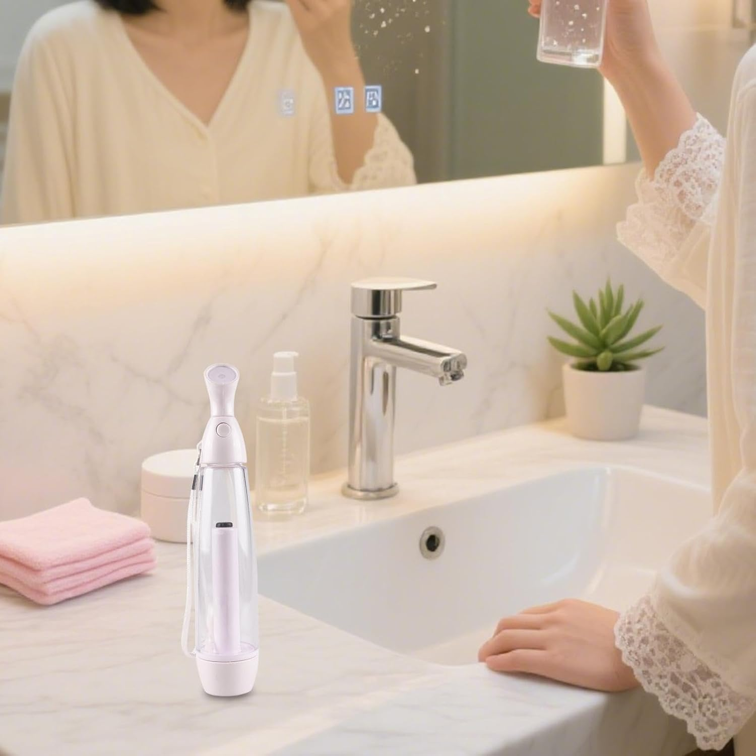 Oshhni Summer Mister Spray Bottle Personal Cooling Device Compact Portable with Carrying Loop Pump Mister Misting Sprayer for Travel, White image number 6