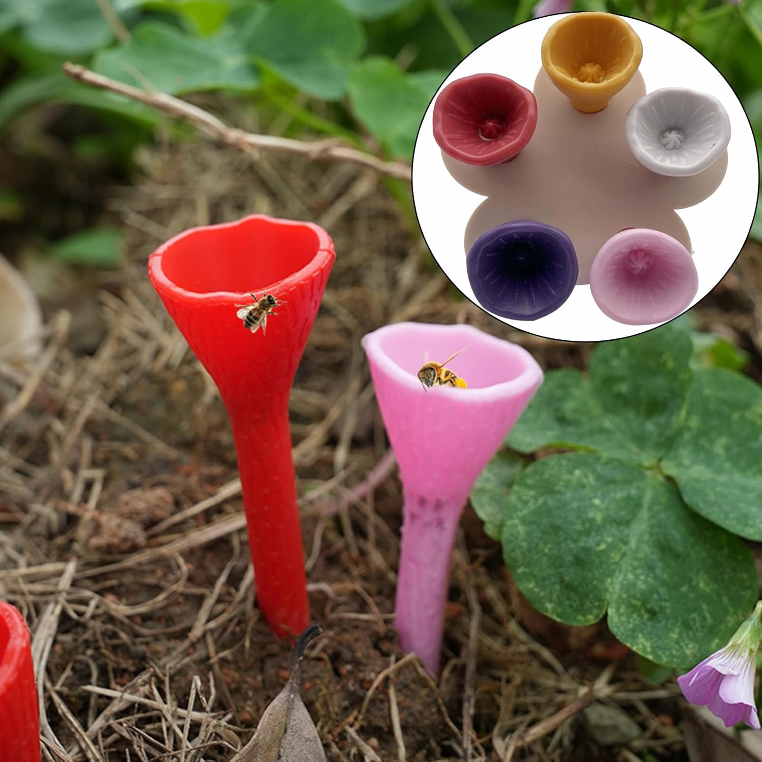 Bee Insect Drinking Cup, 10 Pieces Bee Drinking Cup, Bee Drinker, Silicone Insect Drinking Cup, Bee Drinker for the Garden image number 1