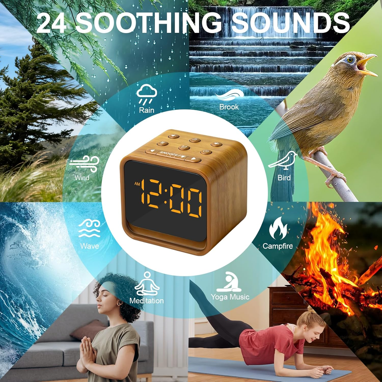 Omebel 2-In-1 White Noise Machine & Alarm Clock, 24 Soothing Sounds, 7 Color Night Light, Portable Sound Machine for Baby & Adult Sleep, Timer & Memory Function image number 5
