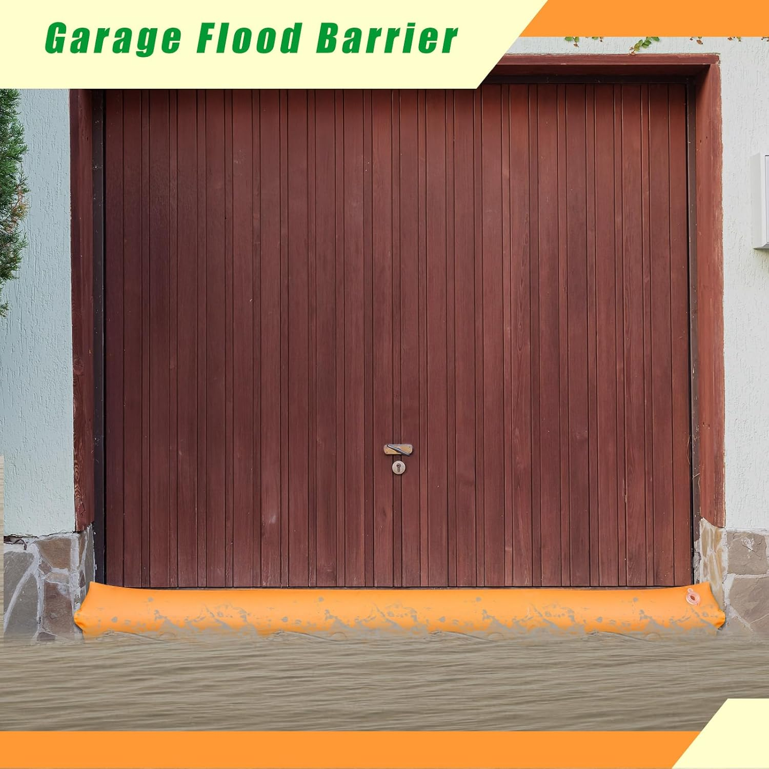 Amylove 4 Pcs PVC Inflatable Flood Barriers for Home Reusable Garage Water Barriers Flood Prevention Barriers for Flooding Rain Snow Melted Garage Door Basement Home(Orange, 6 Ft X 20 in X 12 In) image number 4
