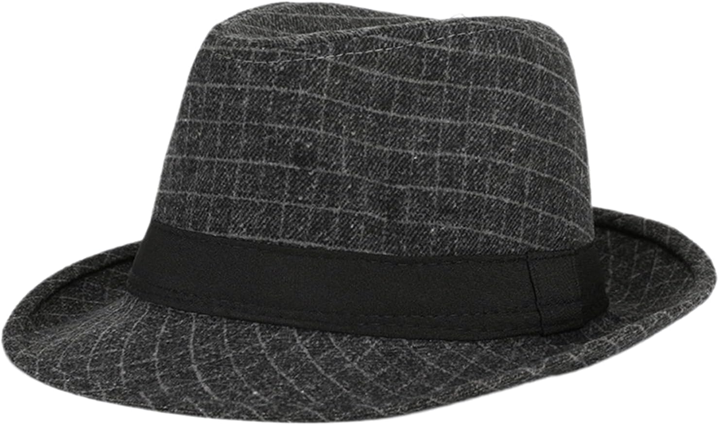 HEYANN Men'S Pork Pie Hat, Plaid Tweed Pork Pie Hat &ndash; Short Brim Fedora Hats round Crown Retro Flat Cap for Spring & Fall Beach, Party Hat