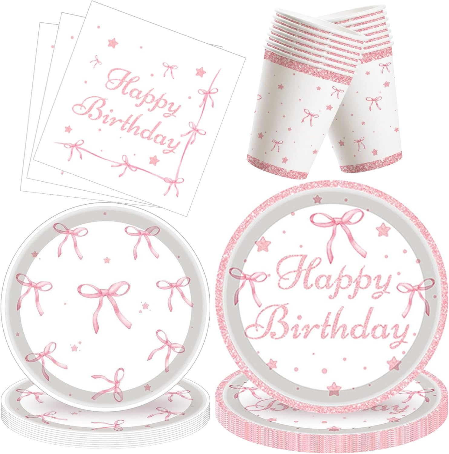 PEKGLOW 84Pcs Bow Party Supplies Pink Bow Plates Napkins Tableware Bowknot Dinnerware for Women'S Coquette Birthday Party Supplies Paper Plates Bachelorette Engagement Pink Birthday Decoration image number 4