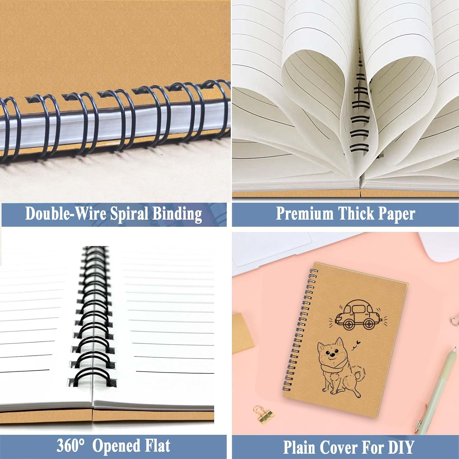 6-Pack Spiral Notebook A5, 70Gsm 120 Pages 8Mm Lined 21X14.5Cm Assorted Colors Soft Cover Kraft Spiral Journals A5 Notebook Side Opening Notepad for Home Office Project Writing School Gifts - 6Pcs In Black  Brown (3 Of Each) image number 3