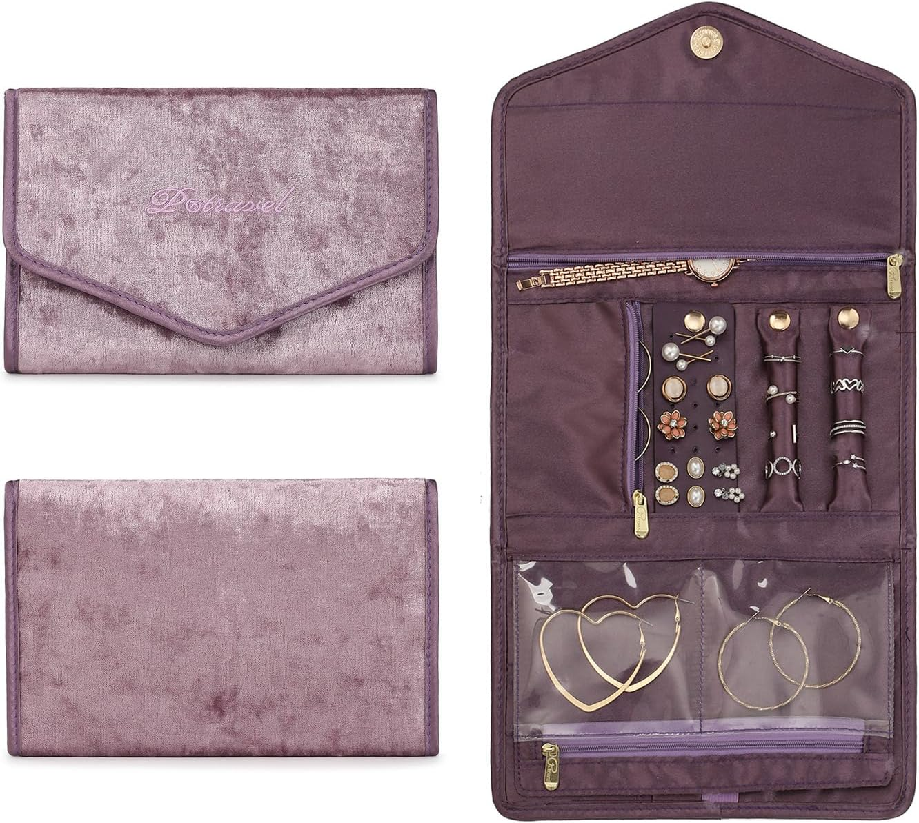 Jewelry Rolls, Travel Jewelry Organizer Roll, Foldable Jewelry Case, Women Jewelry Storage Bag for Journey-Rings, Necklaces, Earrings, Bracelets, Watches, Brooches by Vanfn P.Travel Series image number 1