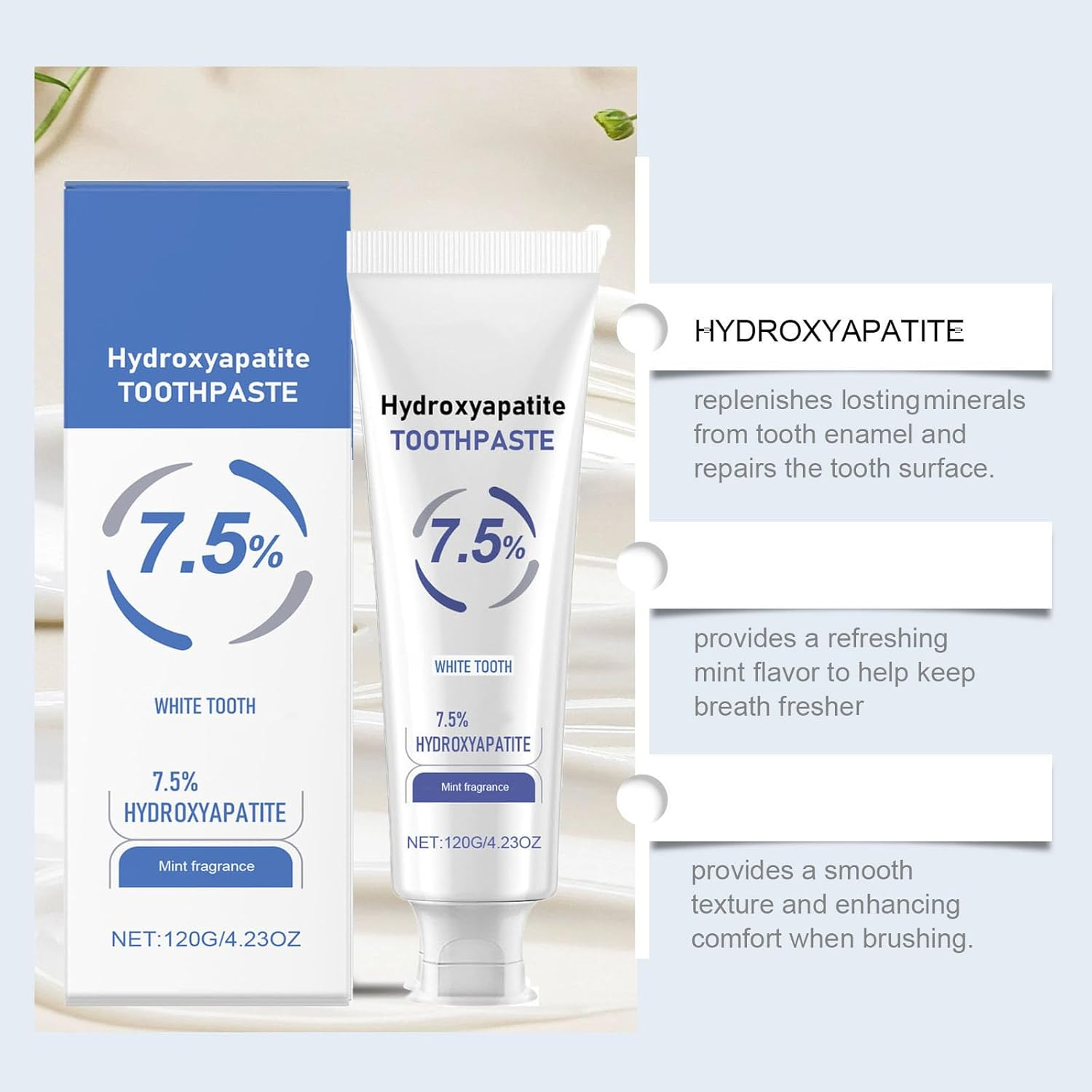 Hydroxyapatite Toothpaste for Enamel Protection, 7.5% Hydroxyapatite Toothpaste, Protect Tooth Enamel, Tooth Strengthening, Gentle Mint, Daily Protection, Long-Lasting Fresher Breath (2Pcs) - 3Pcs image number 7