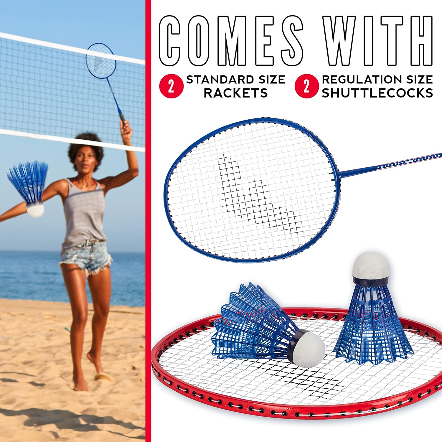 Franklin Sports 2 Player Badminton Replacement Set - 2 Badminton Racquets and 2 Shuttlecocks - Adults and Kids Backyard Game image number 3