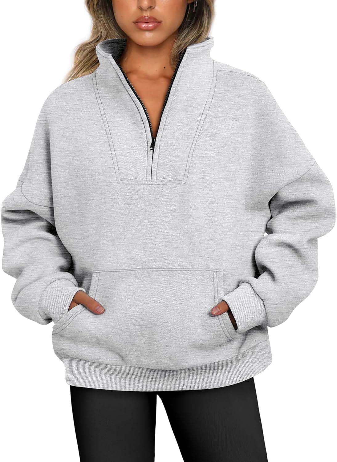 Vbcdwa Women'S Quarter Zip Jumper Long Sleeve Tops Fleece Pullover Sweaters Oversized Sweatshirt