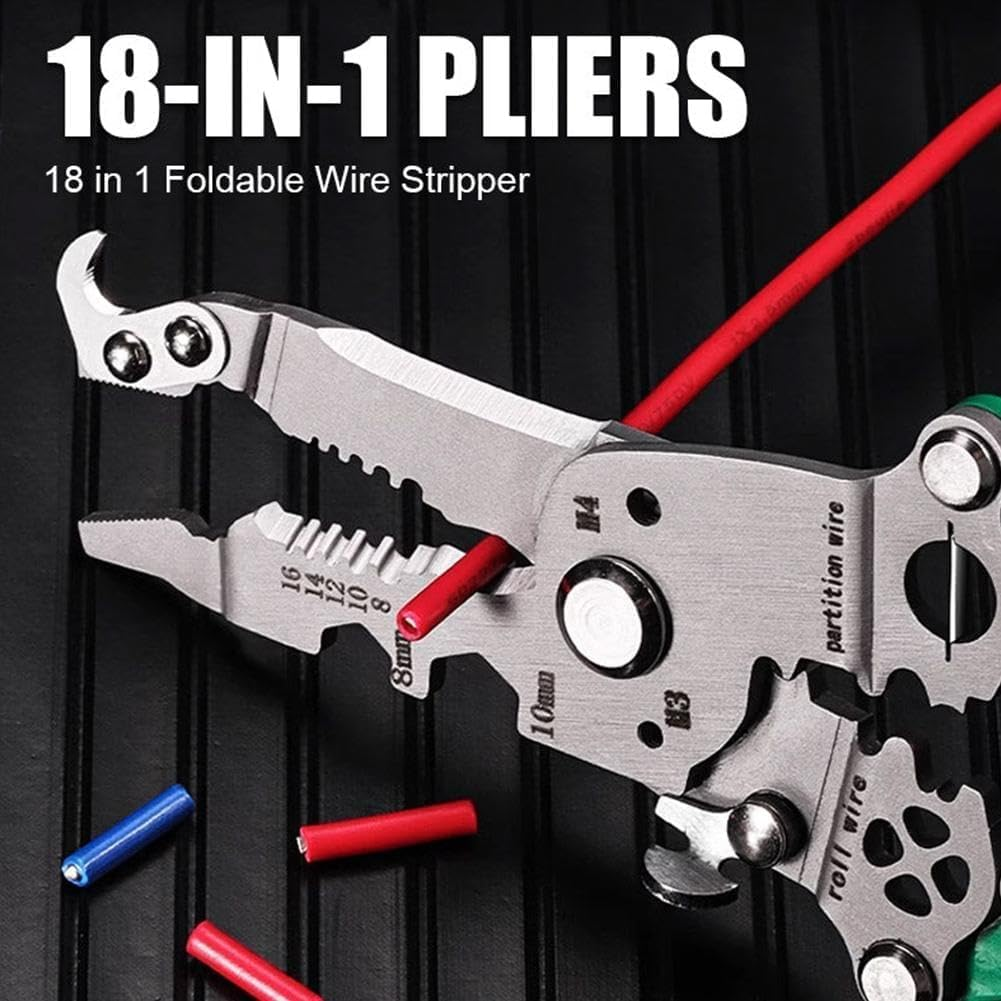 18 in 1 Foldable Wire Stripper,2024 Upgraded Multifunctional Foldable Professional Wire Stripper,Wire Stripper Twister/Wire Crimping Tool, Electrician Pliers Tools,Wire Crimper Electrician Tool A image number 5