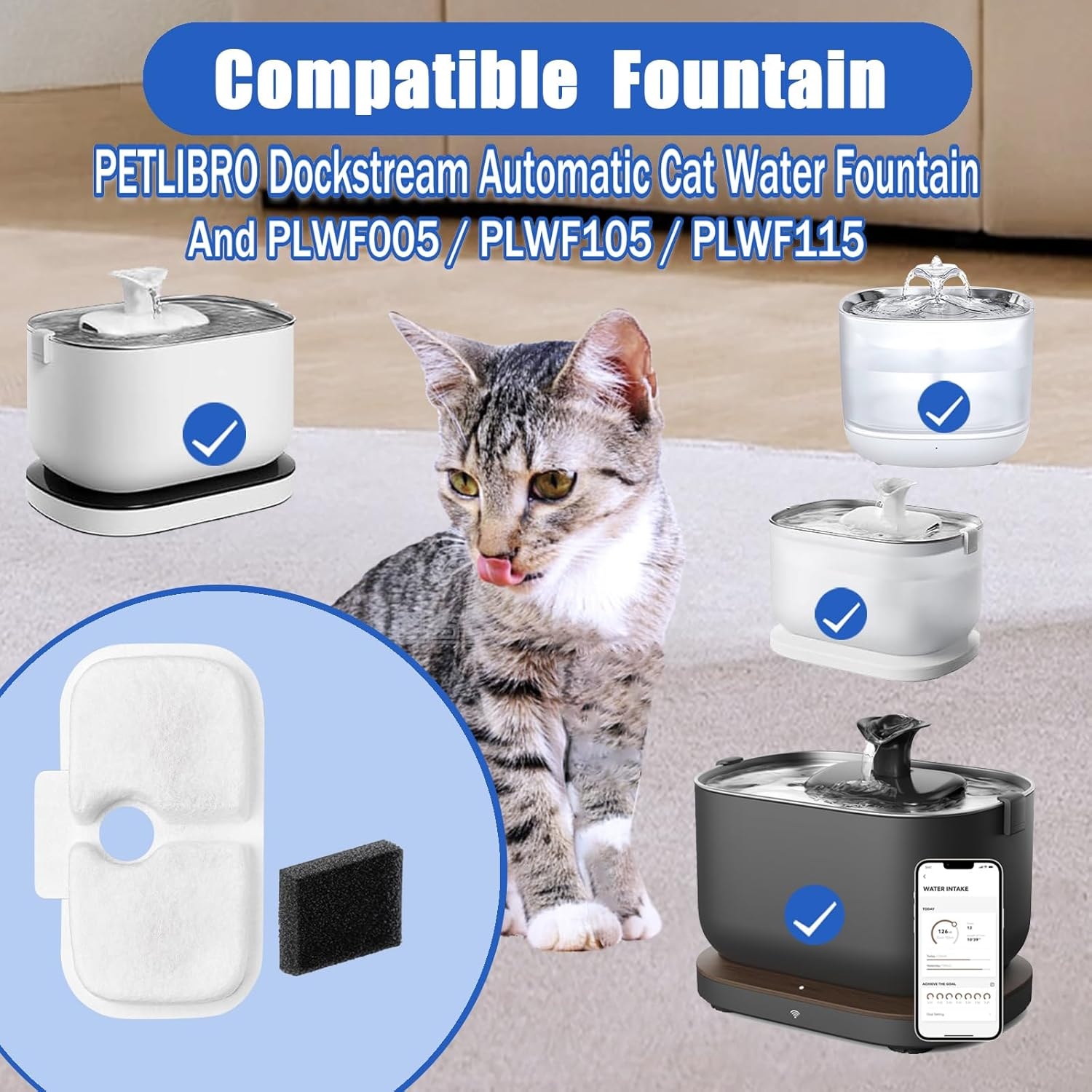 Cat Water Fountain Filter,Pet Fountain Filter Replacement for Pet Fountain,Water Fountain Filters Replacements Fit for Petlibro Dockstream Cat Water Fountain PLWF005/PLWF115/PLWF105 (12 Pack)