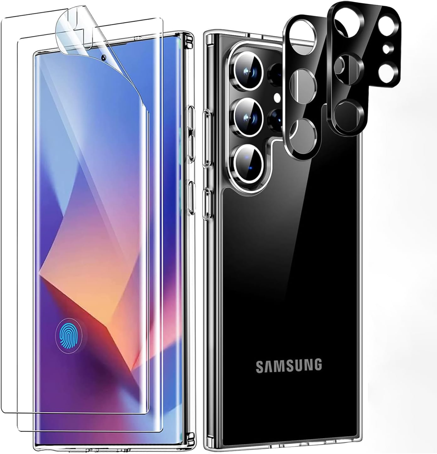 [5 in 1] for Samsung Galaxy S24 Ultra Case Clear,With Screen Protector&Camera Lens Protector, [Not Yellowing] [Built-In 4 Airbags] [Shockproof] Slim Phone Case Cover for Galaxy S24 Ultra 2024 image number 2