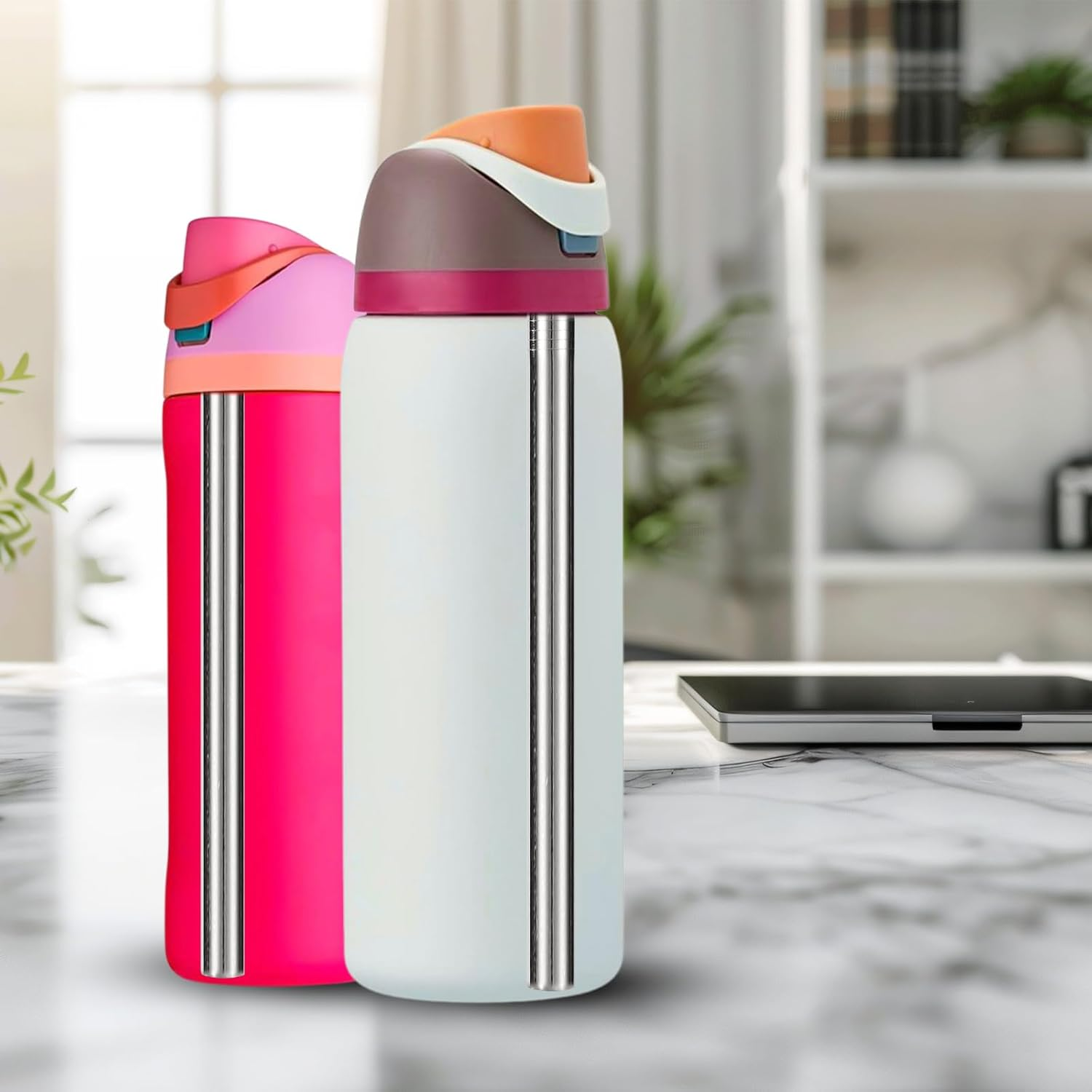 6Pcs Stainless Steel Water Bottle Straws for Owala Water Bottle 24Oz/32Oz, Reusable Straw Replacement with 2Pcs Straw Clean Brushes(Silver) image number 3