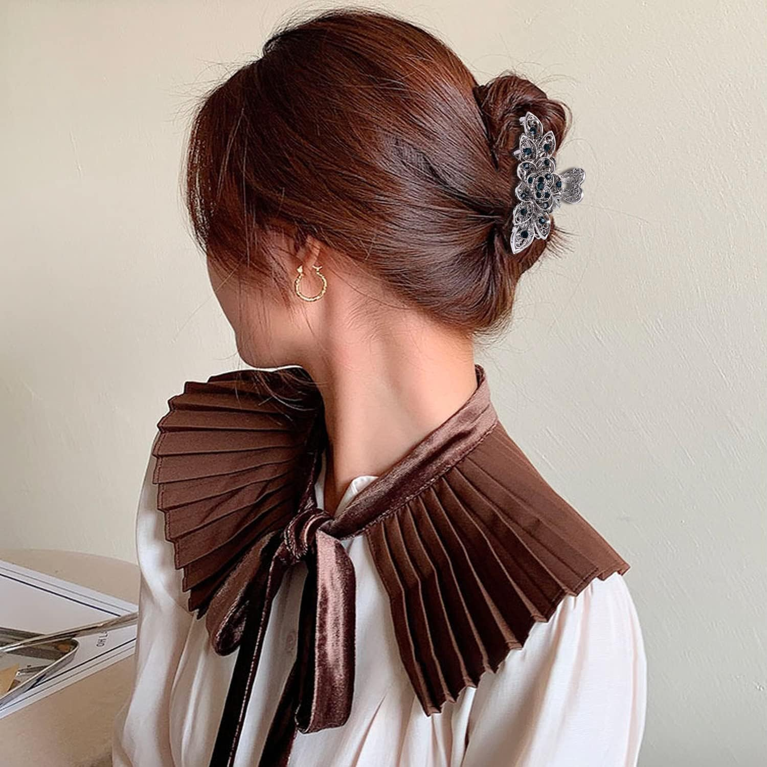 Large Claw Hair Clips 2PCS for Women and Girls Metal Retro Style with Sparkly Glitter Rhinestones Banana Jaw Hair Clamps Strong Hold Nonslip Hair Accessories (Hc-Vintage-01) image number 3